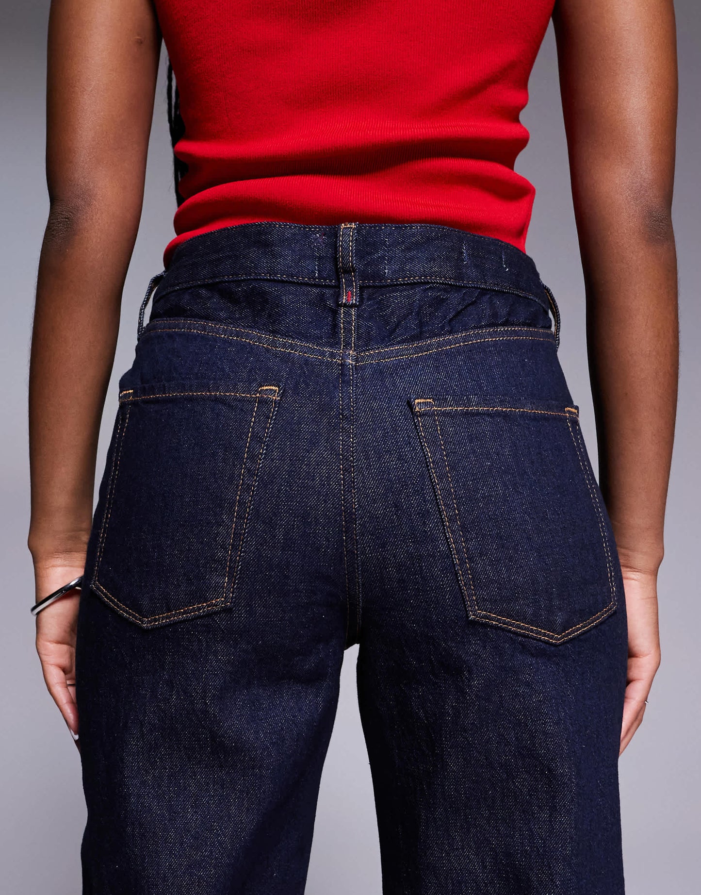 River Island turn up detail straight leg jeans in navy blue