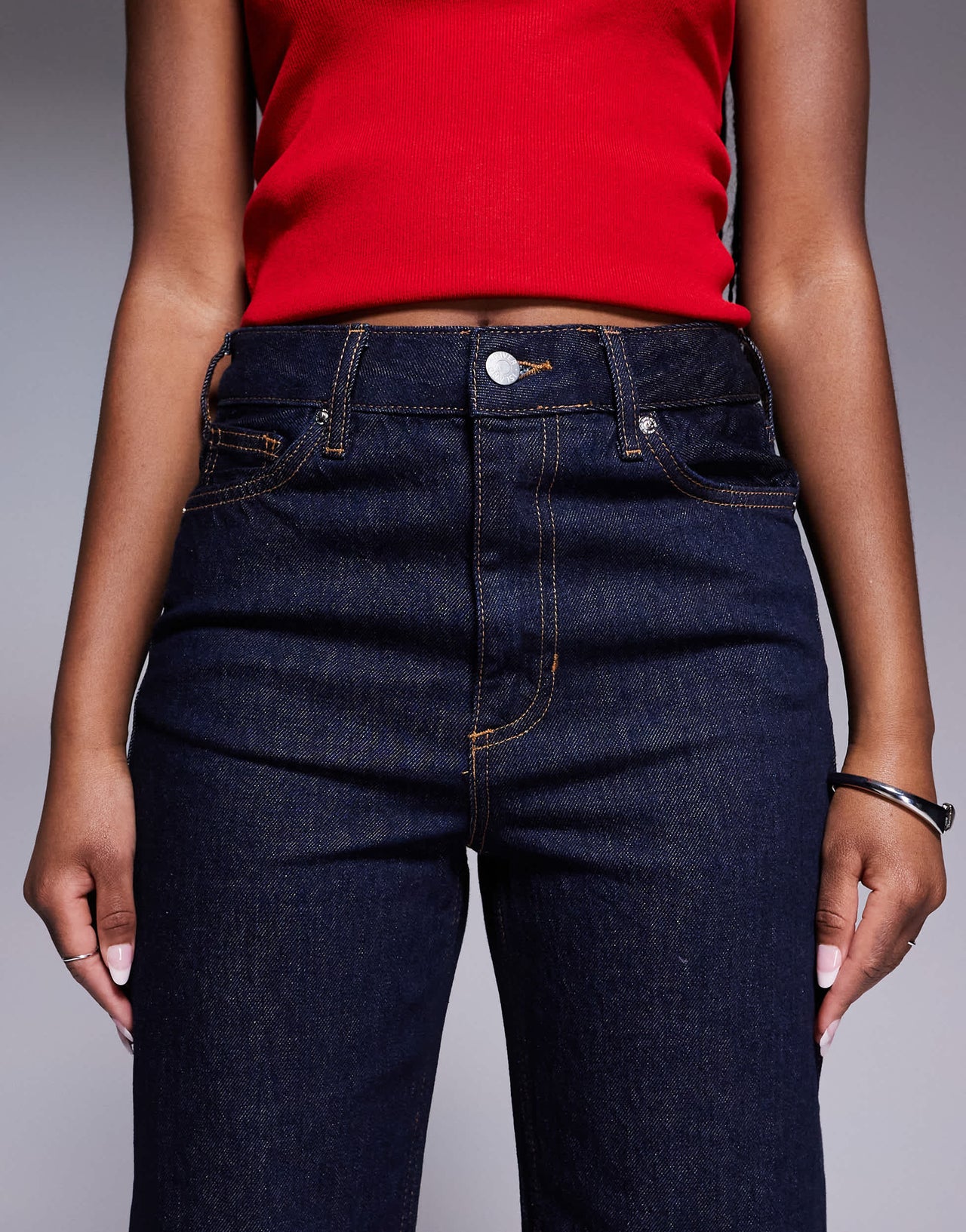 River Island turn up detail straight leg jeans in navy blue