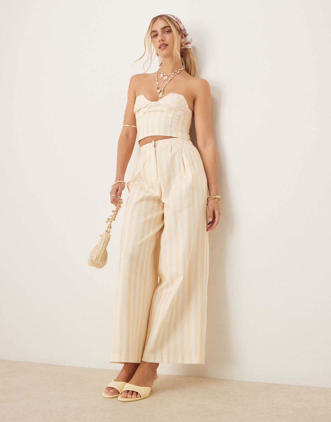 Never Fully Dressed bandeau top co-ord in butter yellow stripe