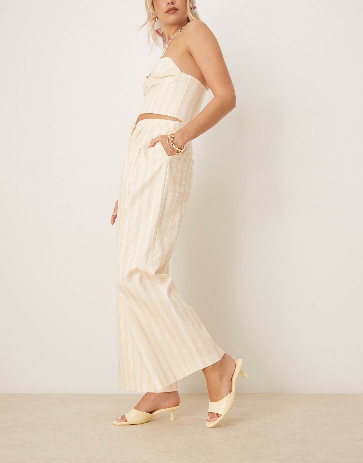Never Fully Dressed relaxed trousers with pockets co-ord in butter yellow stripe