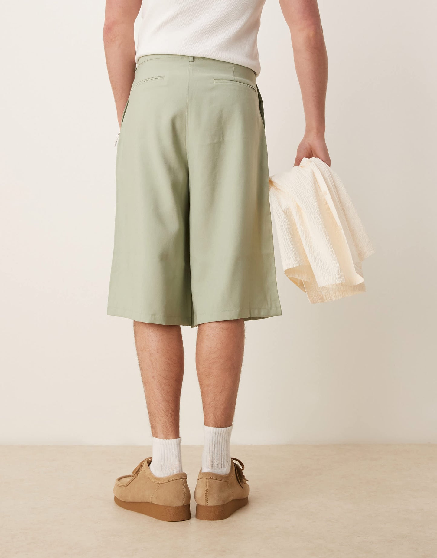 ASOS DESIGN oversized bemuda shorts with pleat details in sage