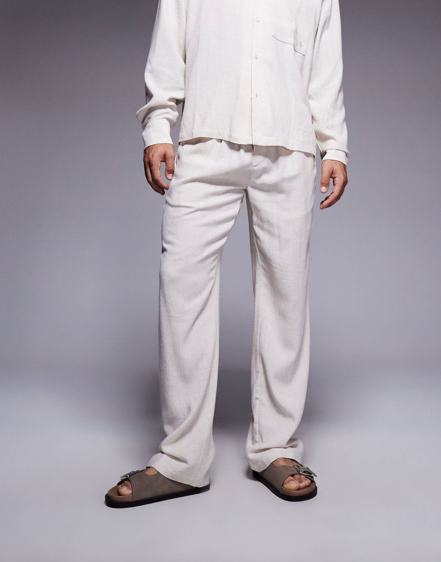 The Couture Club co-ord woven textured casual trousers in beige