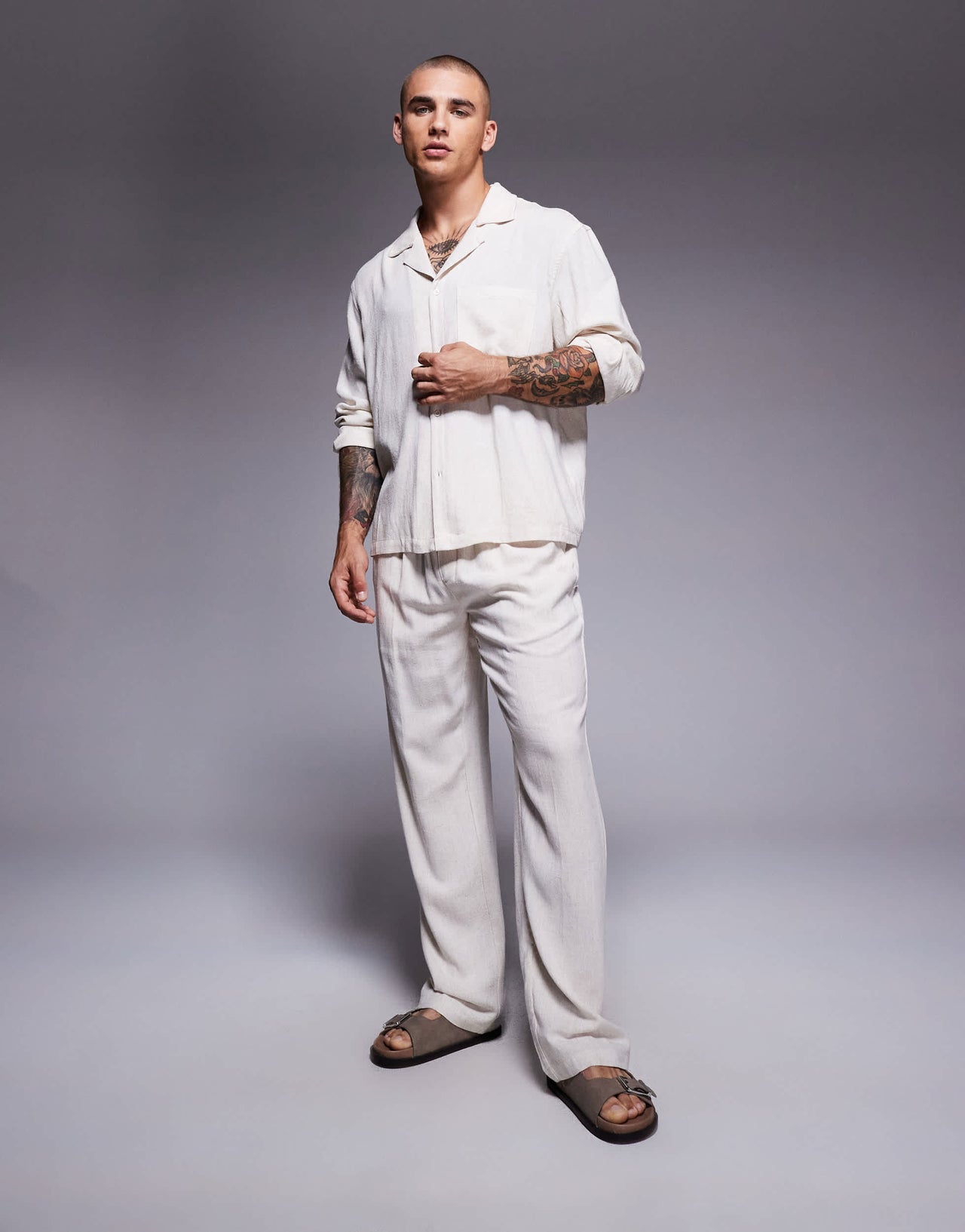 The Couture Club co-ord woven textured casual trousers in beige