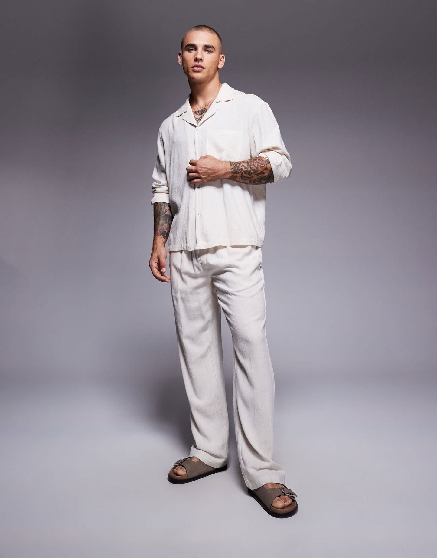 The Couture Club co-ord woven textured casual trousers in beige