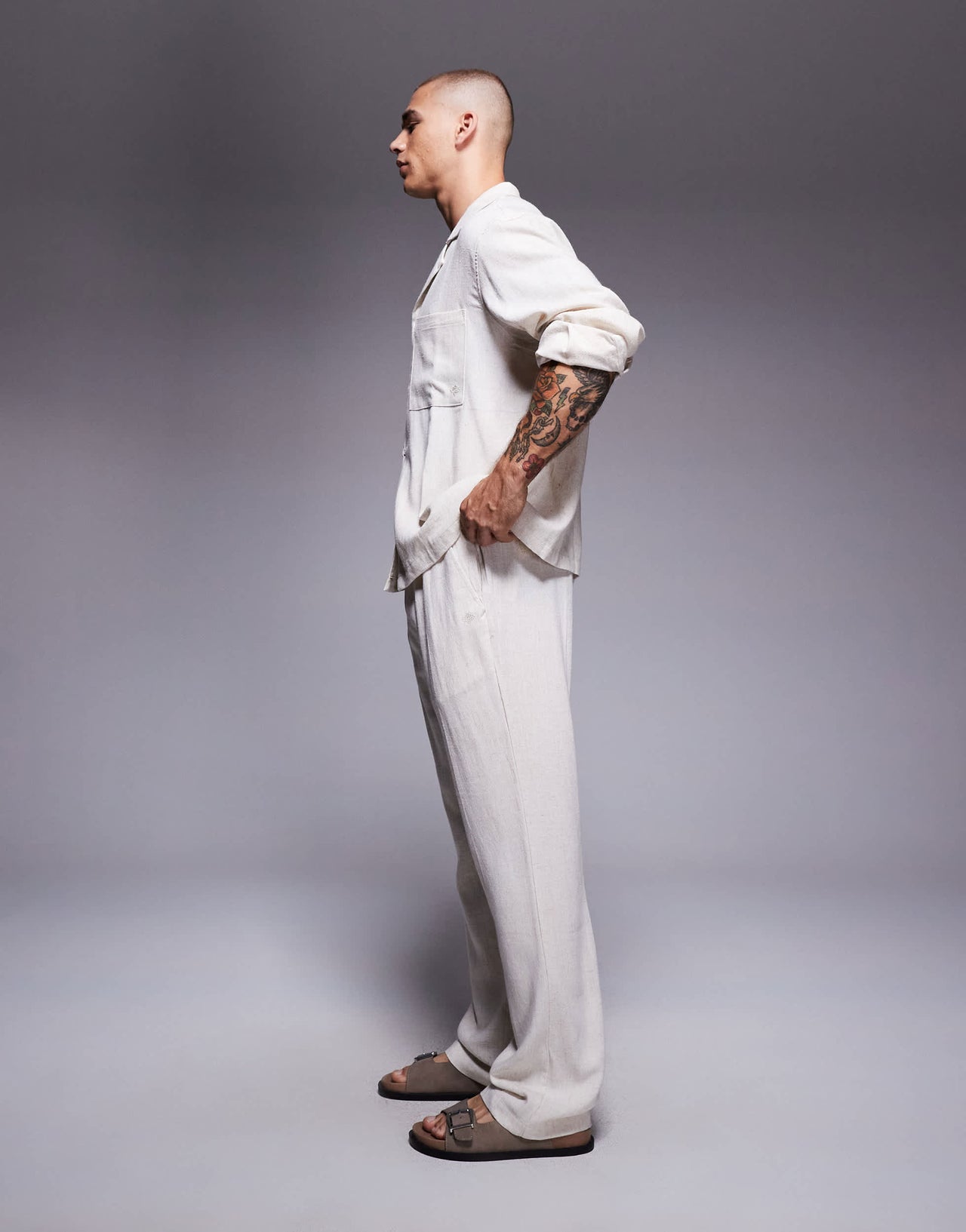 The Couture Club co-ord woven textured casual trousers in beige