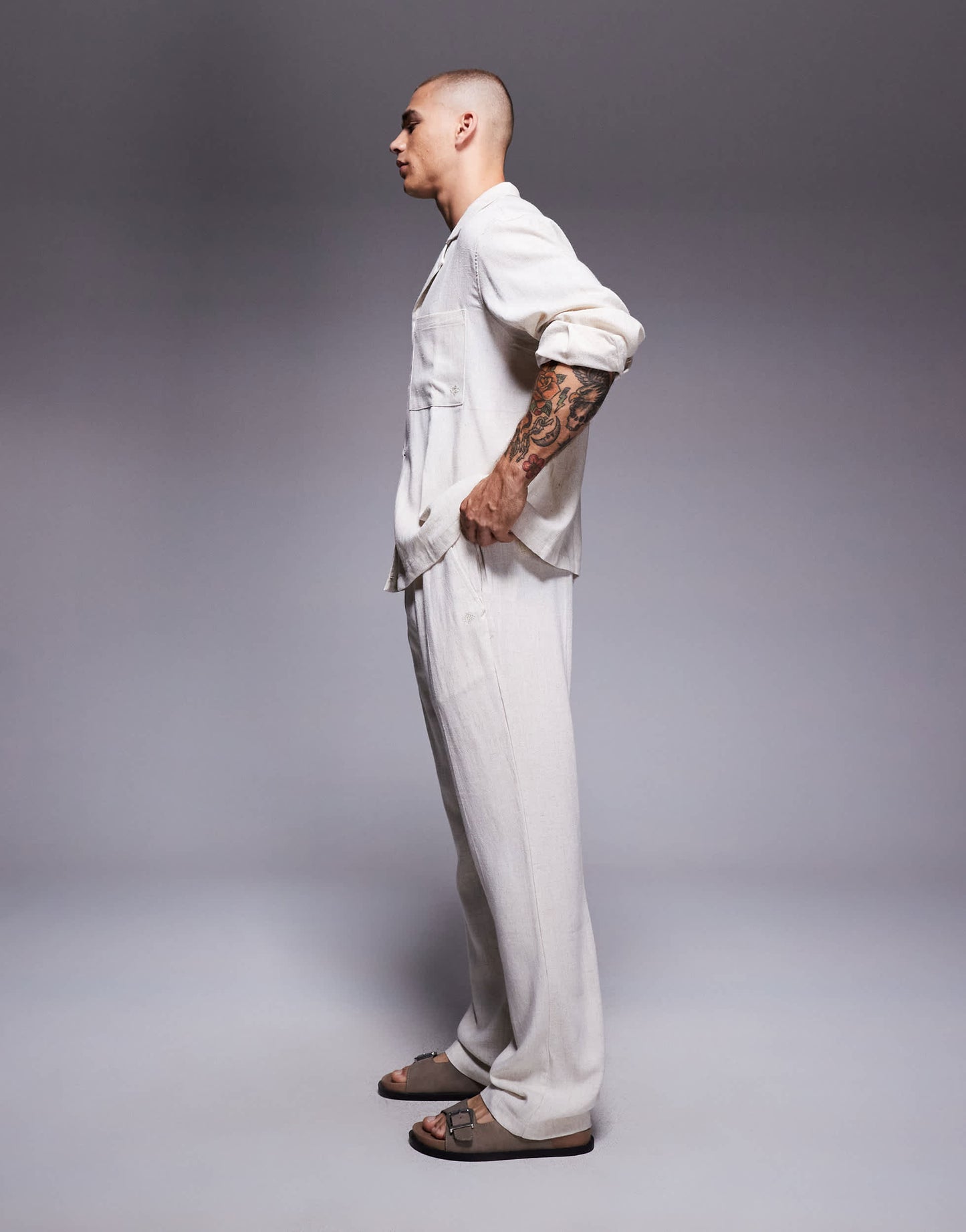 The Couture Club co-ord woven textured casual trousers in beige