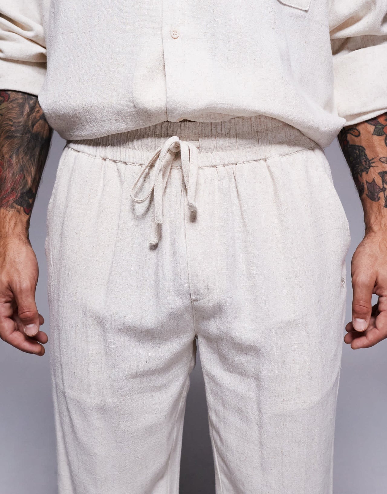 The Couture Club co-ord woven textured casual trousers in beige