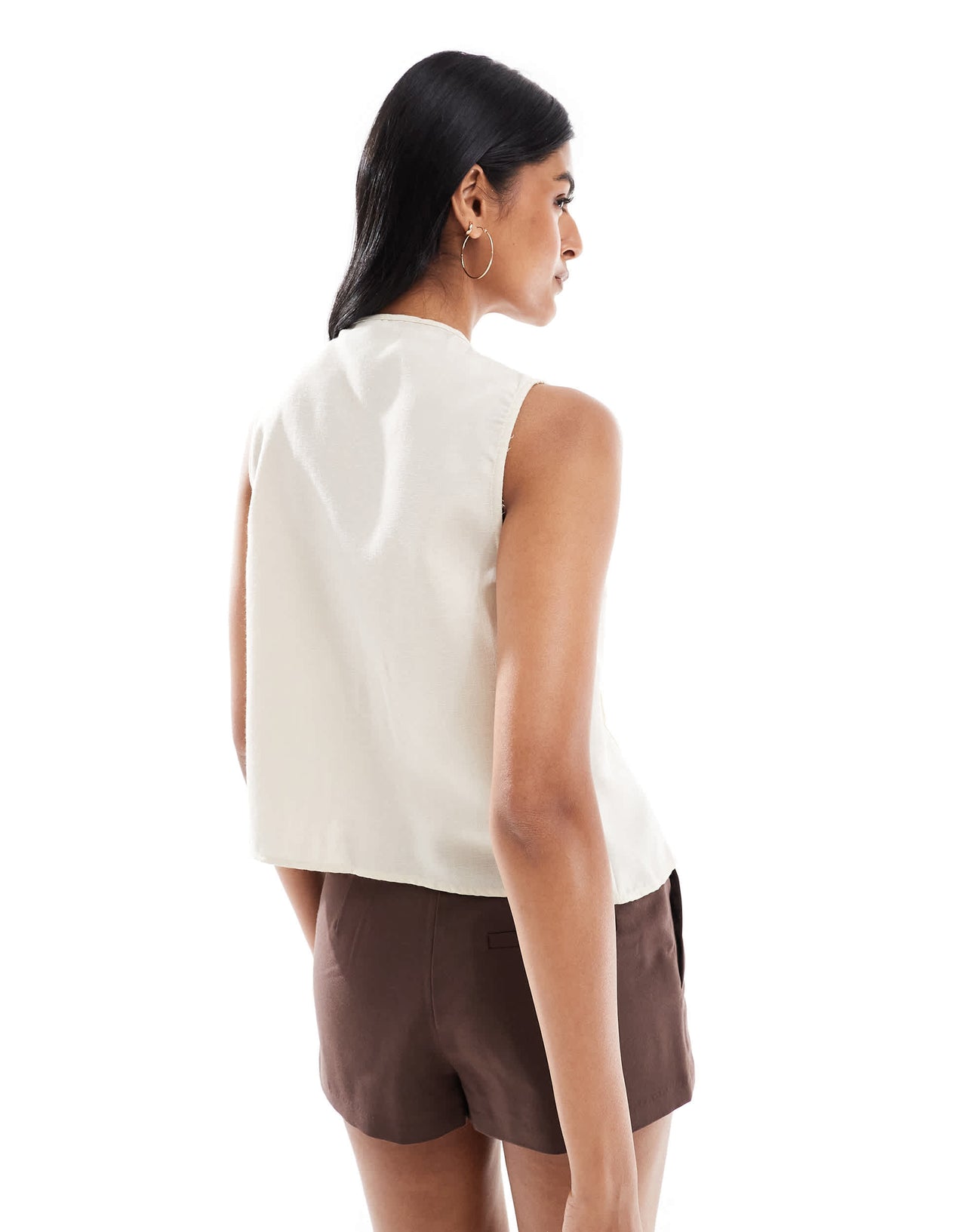 Pieces pleat detail tie front vest in cream