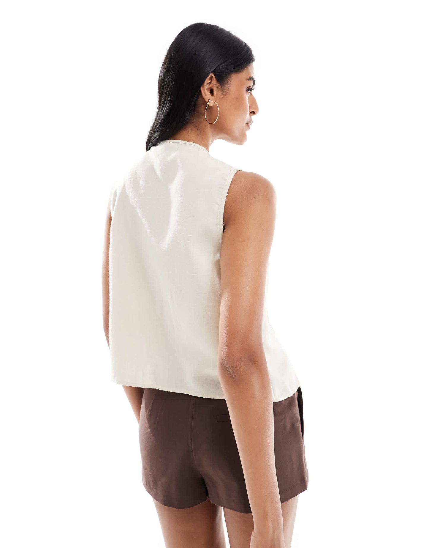 Pieces pleat detail tie front vest in cream