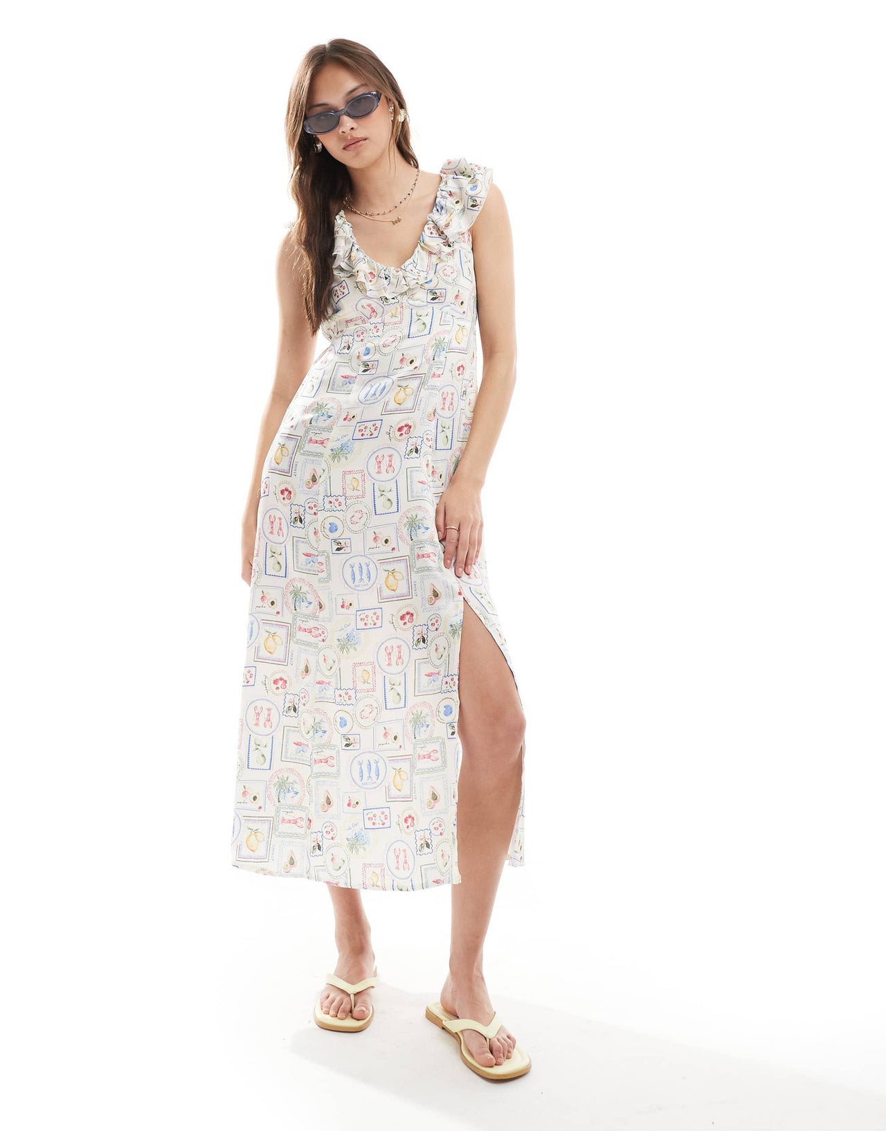 New Look ruffle midi dress in lobster print