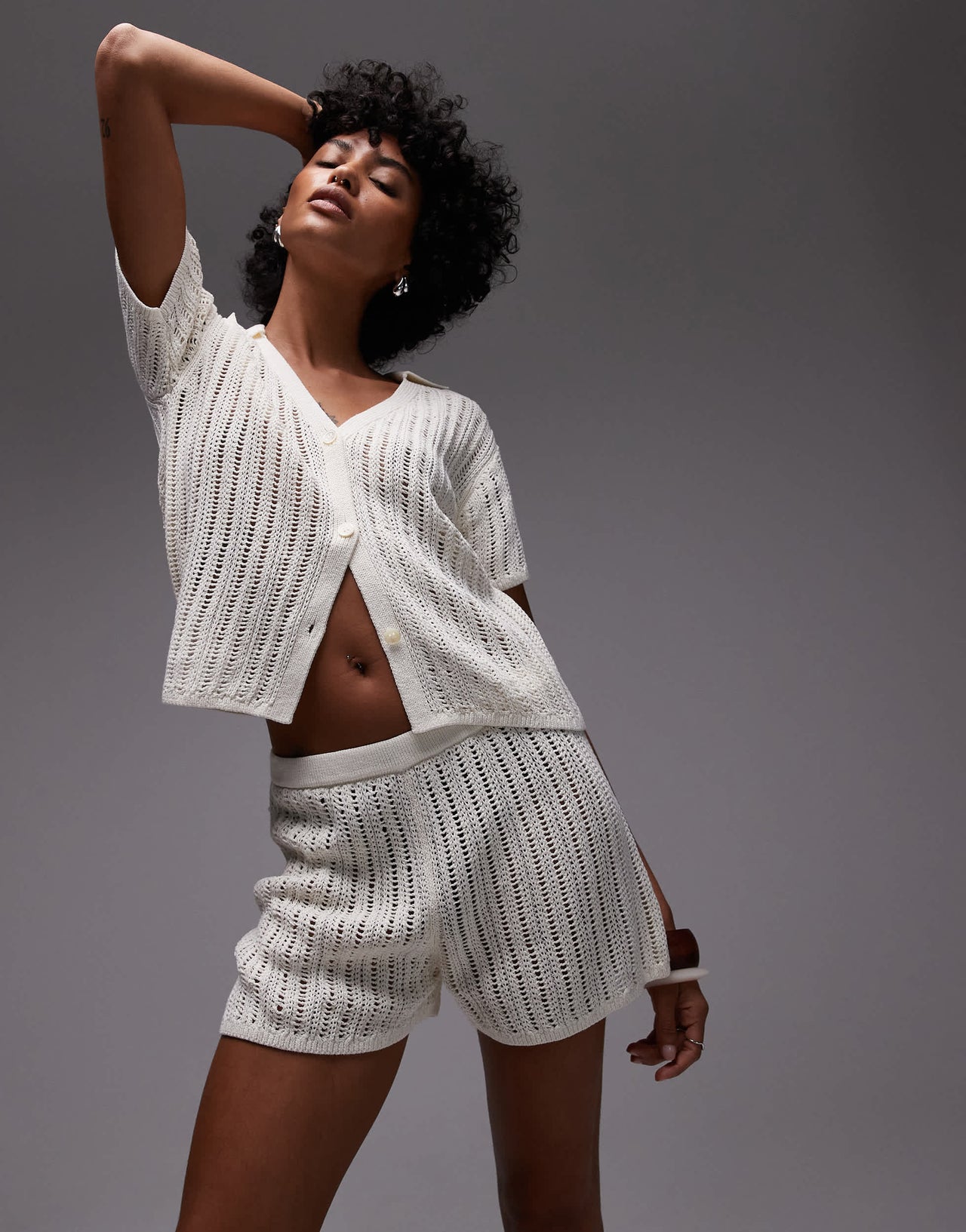ARKET paper knitted beach shorts in off white