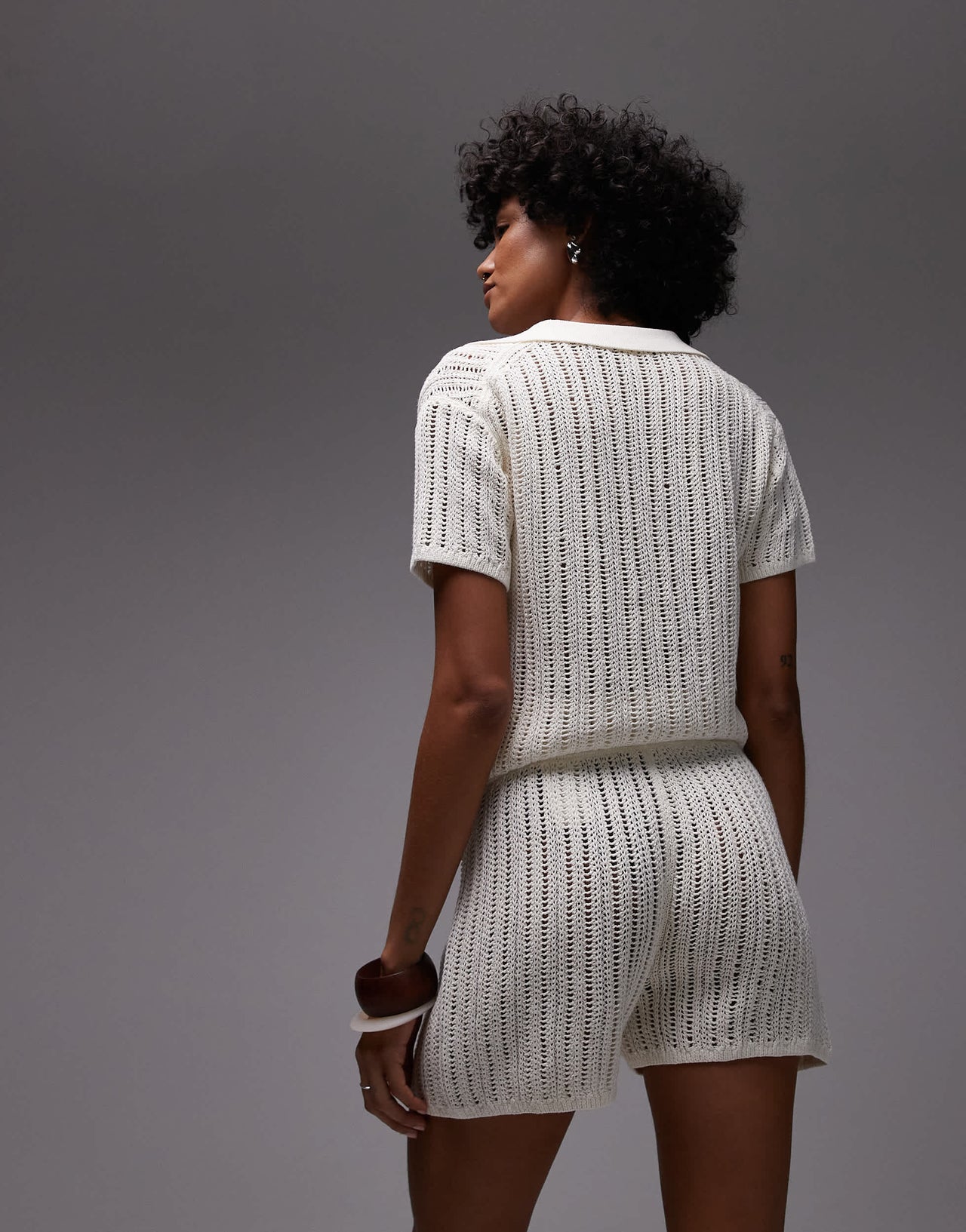 ARKET paper knitted beach shorts in off white