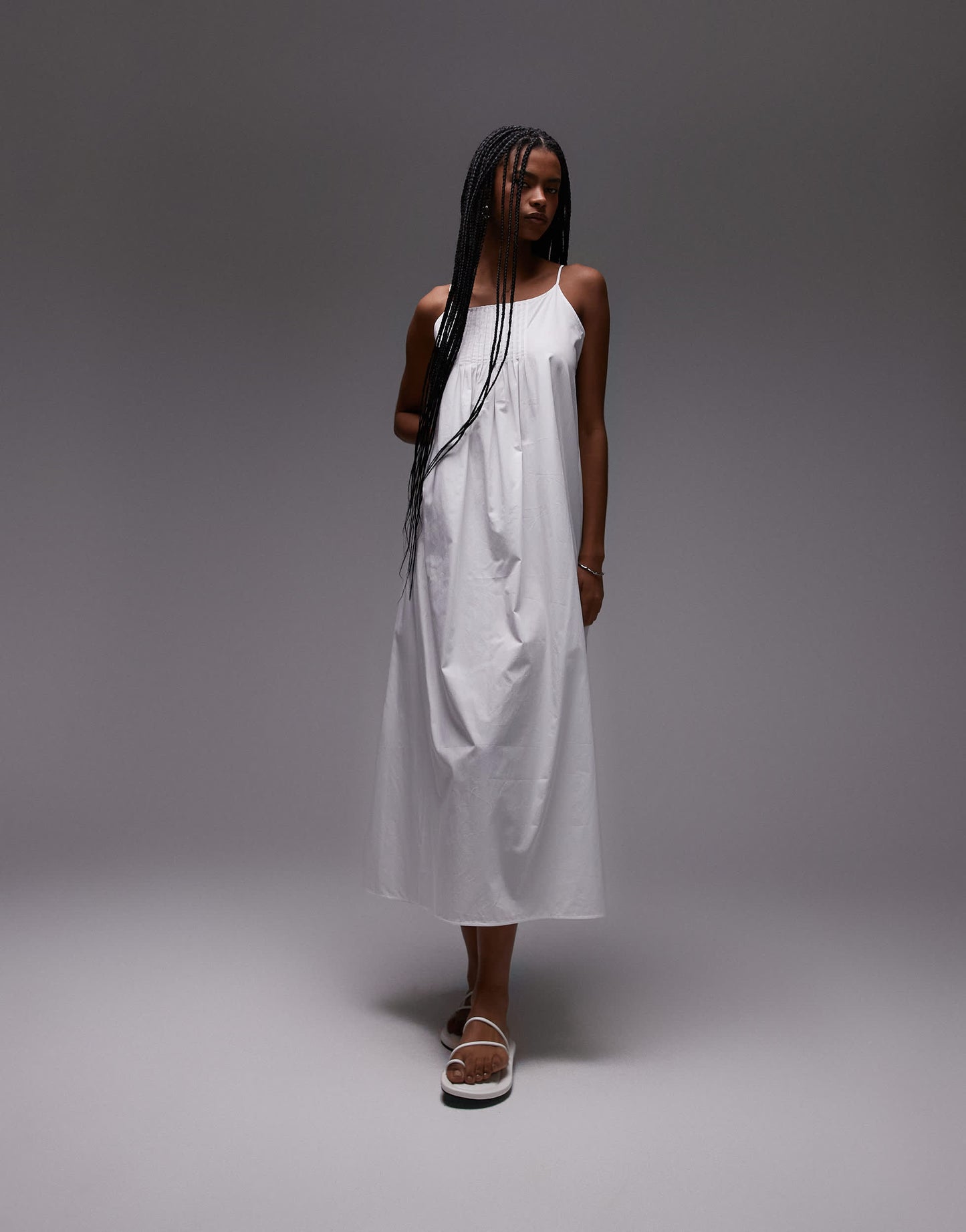 ARKET pure cotton poplin maxi beach  dress with spaghetti straps in white