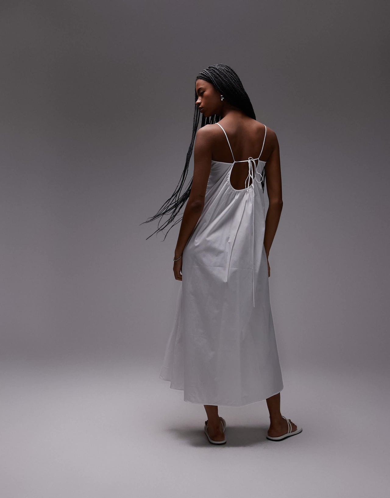 ARKET pure cotton poplin maxi beach  dress with spaghetti straps in white
