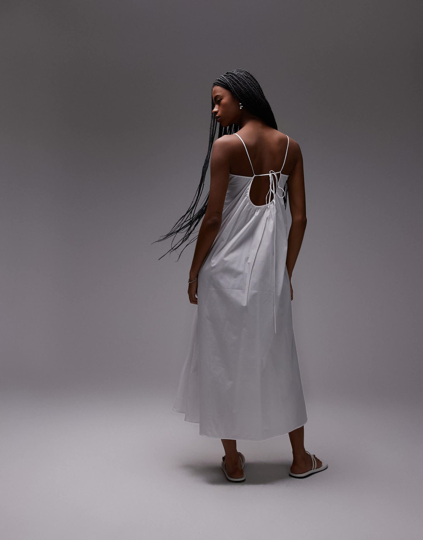 ARKET pure cotton poplin maxi beach  dress with spaghetti straps in white