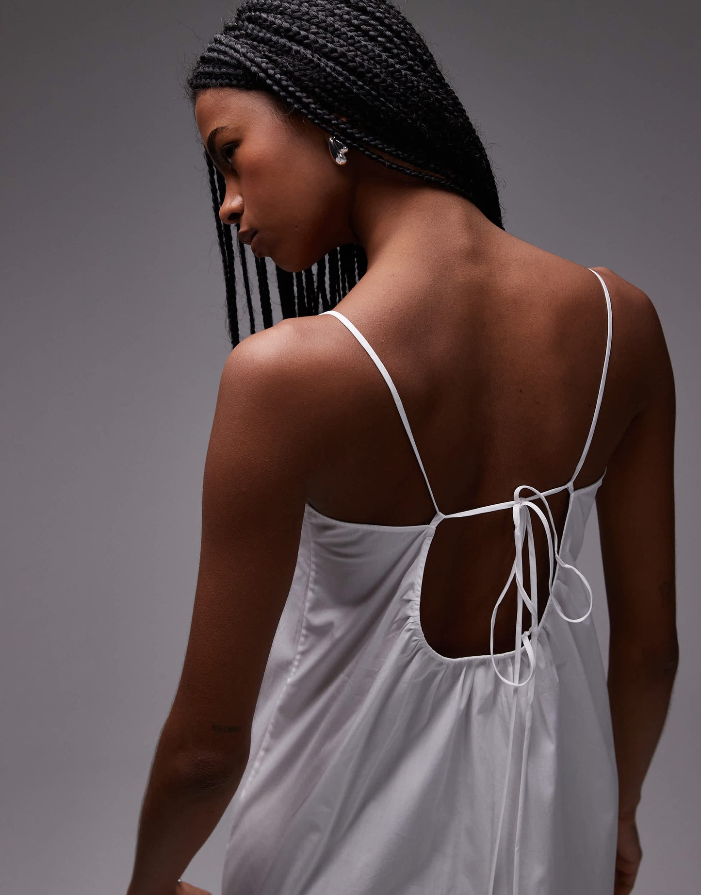 ARKET pure cotton poplin maxi beach  dress with spaghetti straps in white