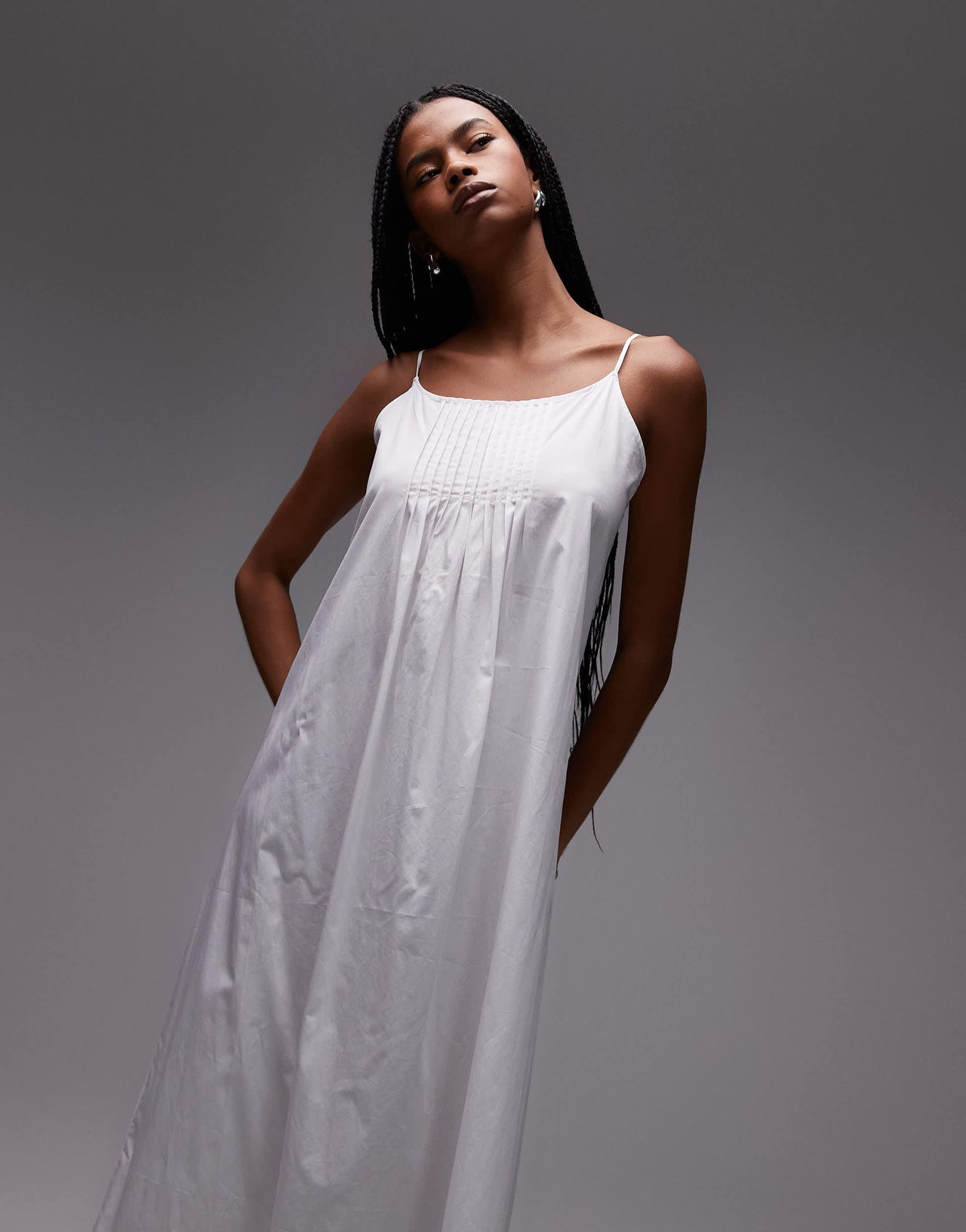 ARKET pure cotton poplin maxi beach  dress with spaghetti straps in white