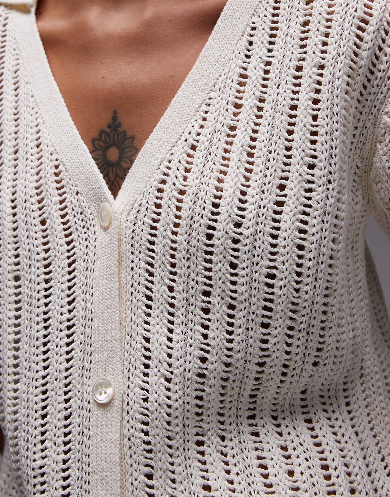 ARKET loose fit paper knitted short sleeve beach button up shirt in off white