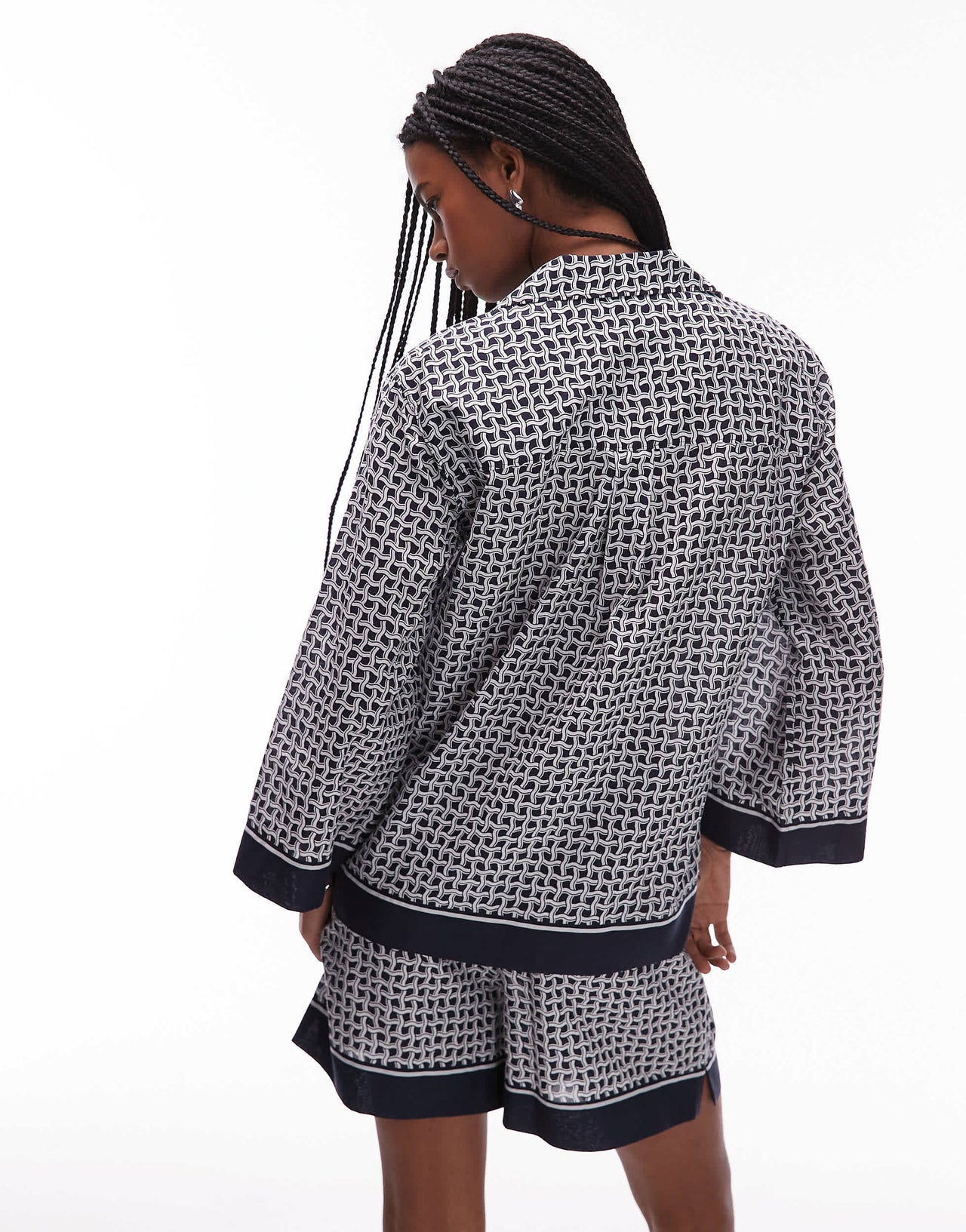 ARKET loose fit beach shirt with revere collar in blue abstract tile print