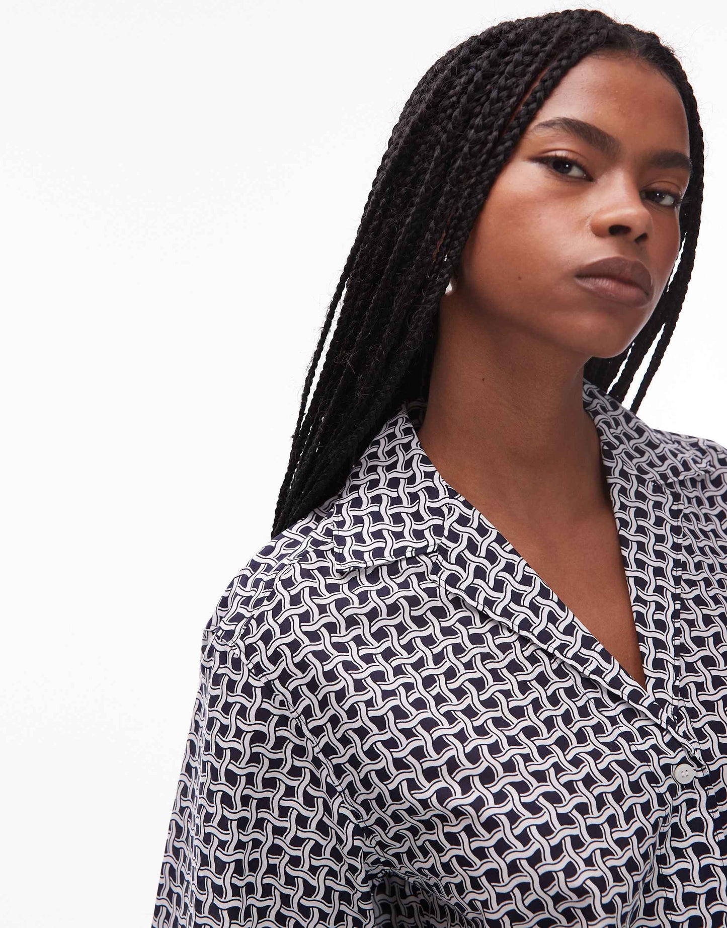 ARKET loose fit beach shirt with revere collar in blue abstract tile print