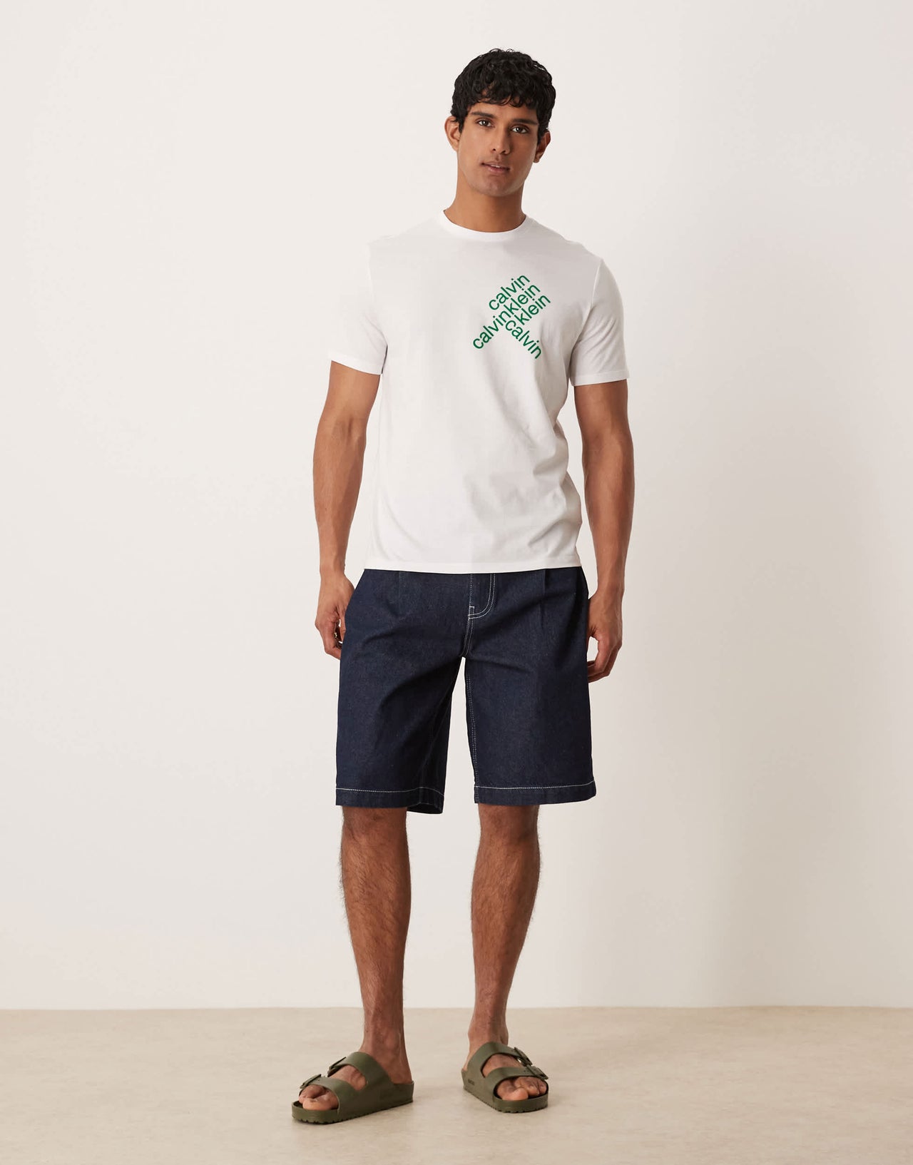 ASOS DESIGN long length denim jorts with pocket pleats in raw wash