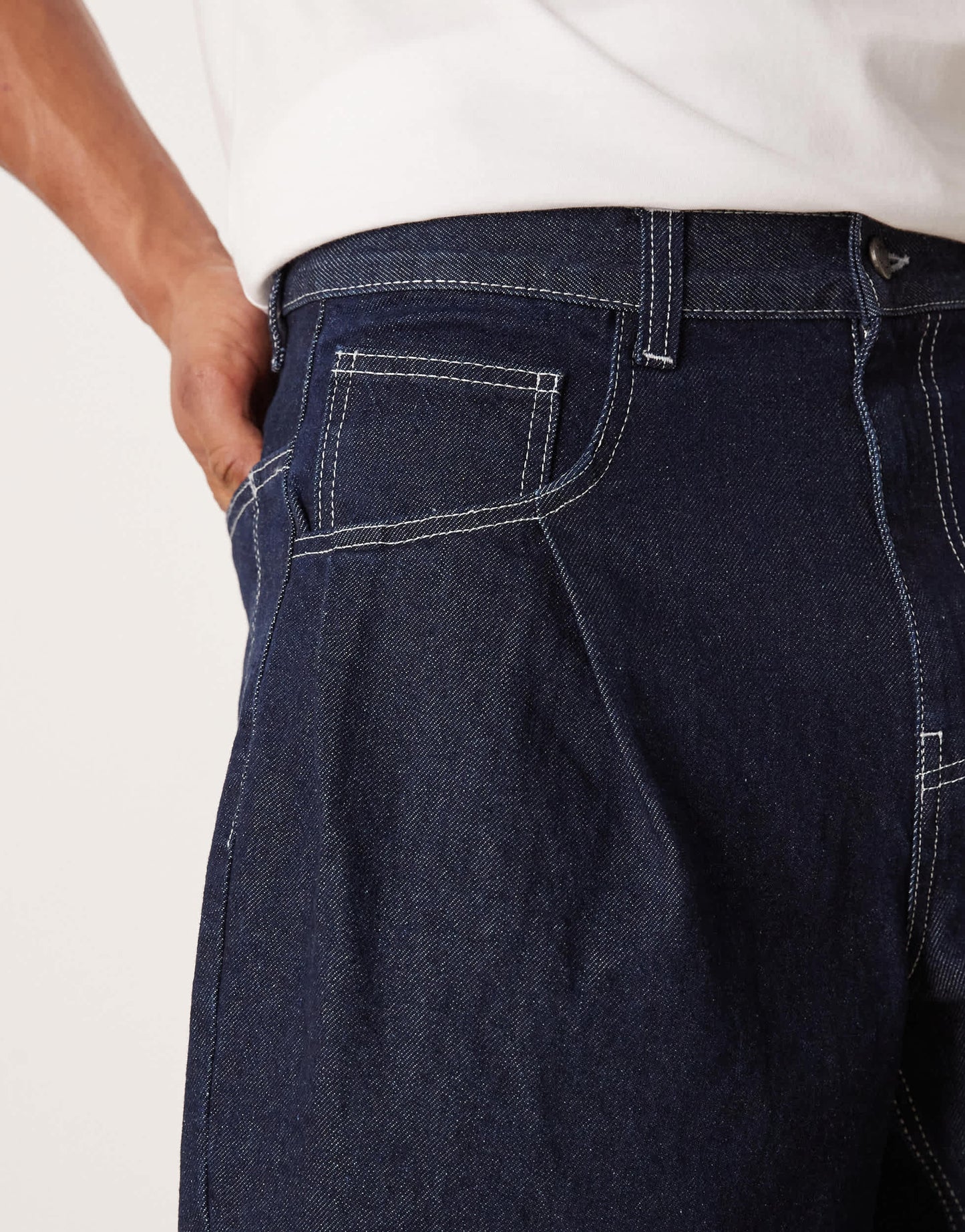 ASOS DESIGN long length denim jorts with pocket pleats in raw wash