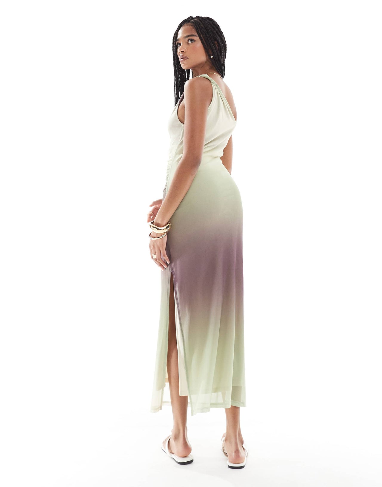Pull&Bear ombre mesh cowl neck midi dress in multi