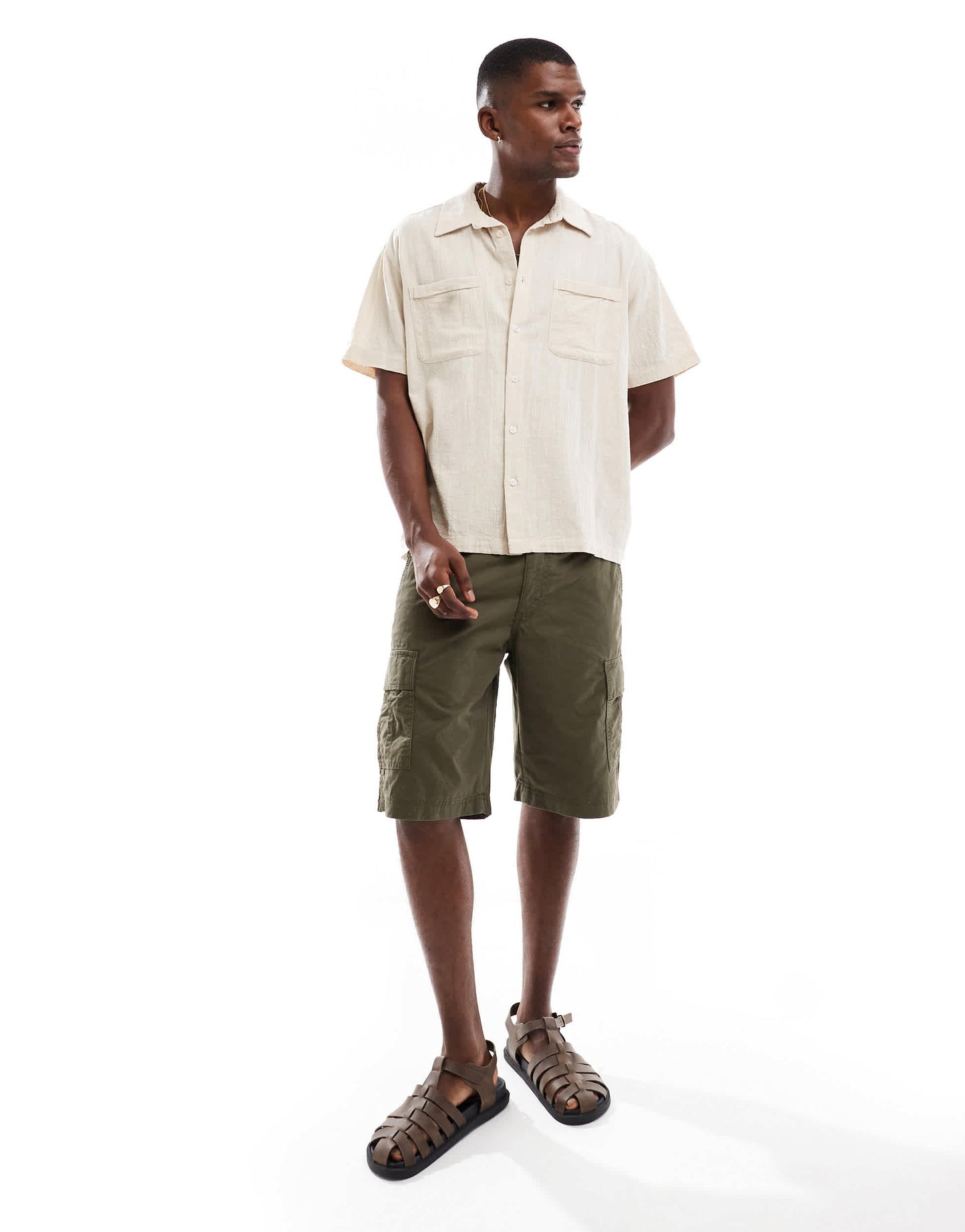 ONLY & SONS short sleeve resort collar shirt in beige
