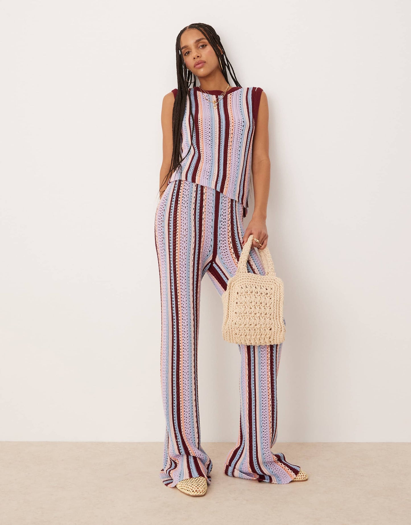 ASOS DESIGN mock crochet vertical stripe tank in multi