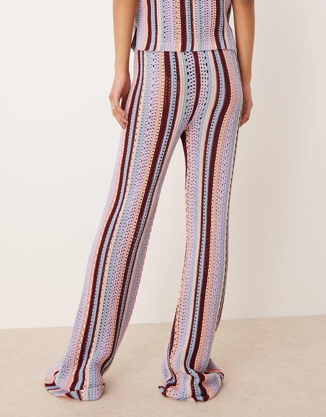 ASOS DESIGN mock crochet vertical stripe knitted trouser in multi