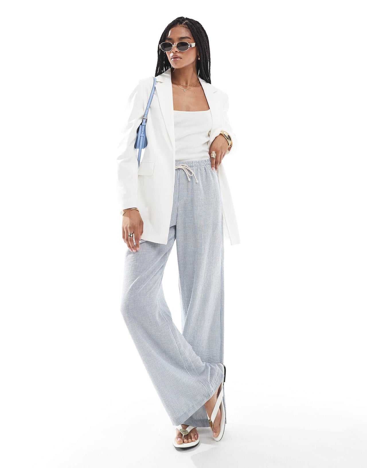 Stradivarius oversized tailored blazer in white