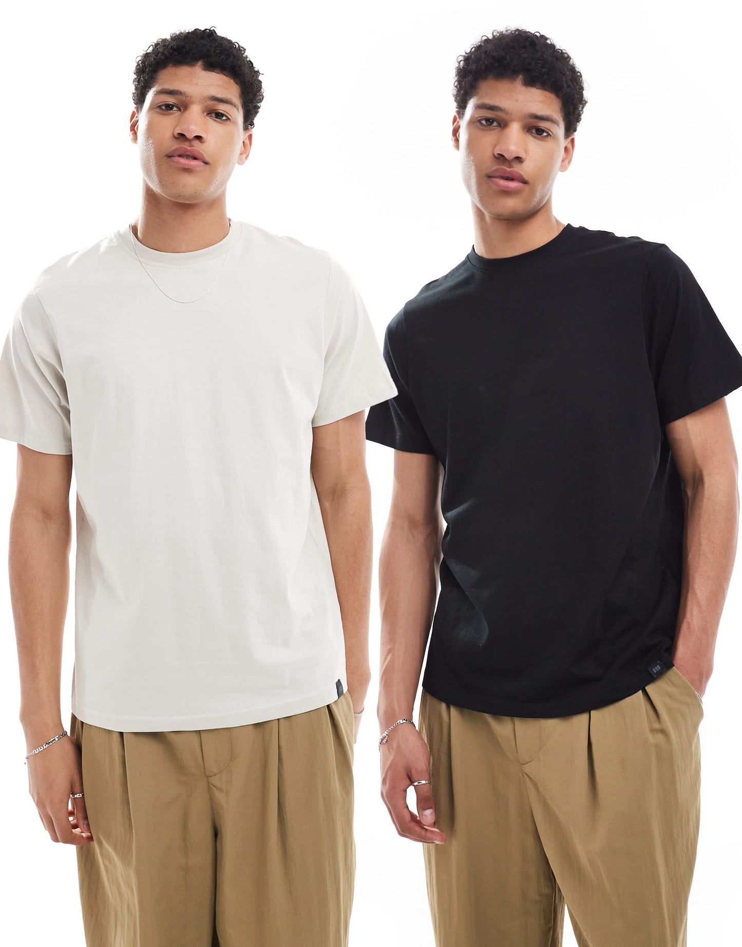 Pull&Bear 2 pack t-shirt in black and beige
