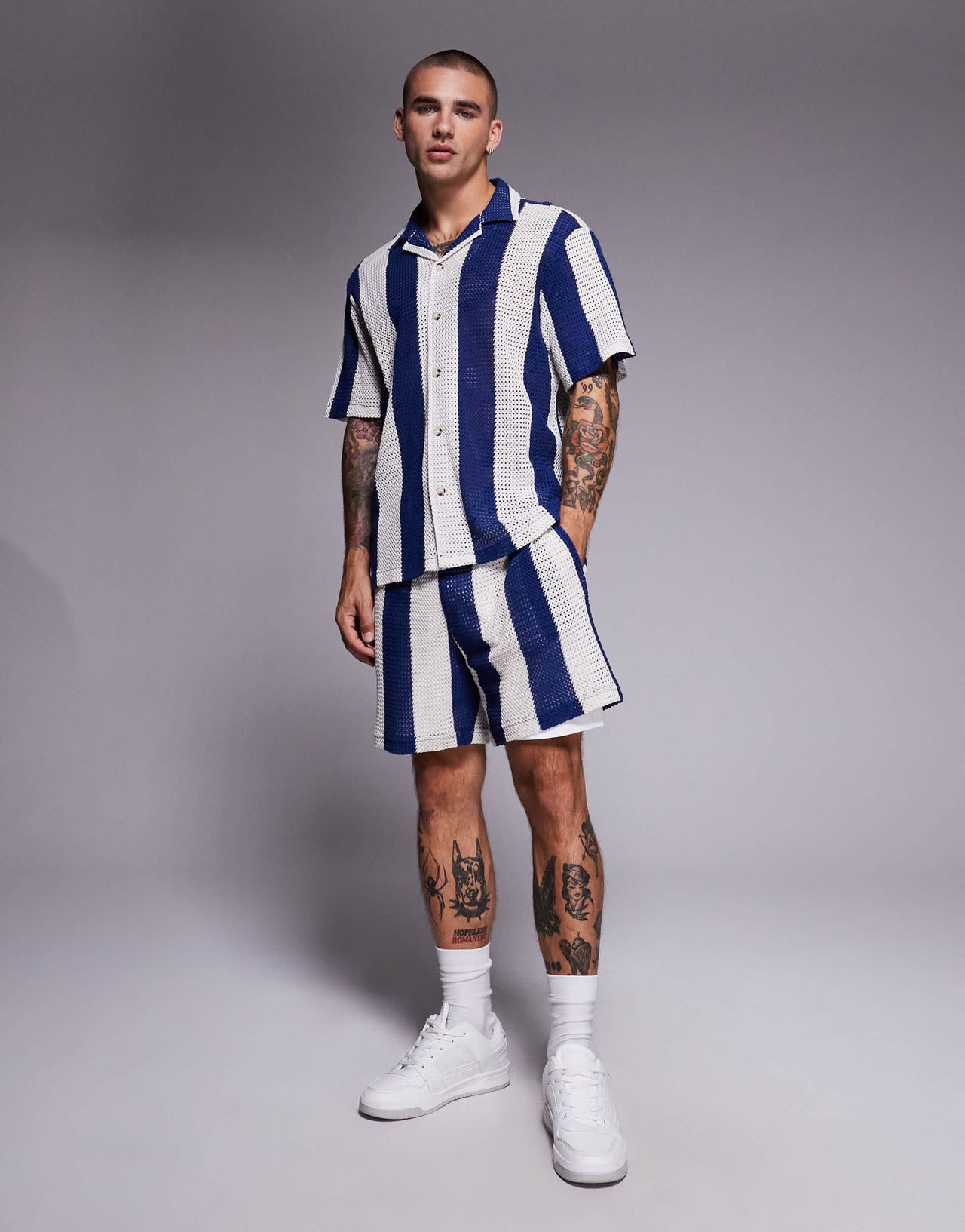 River Island stripe crochet shorts co-ord in blue