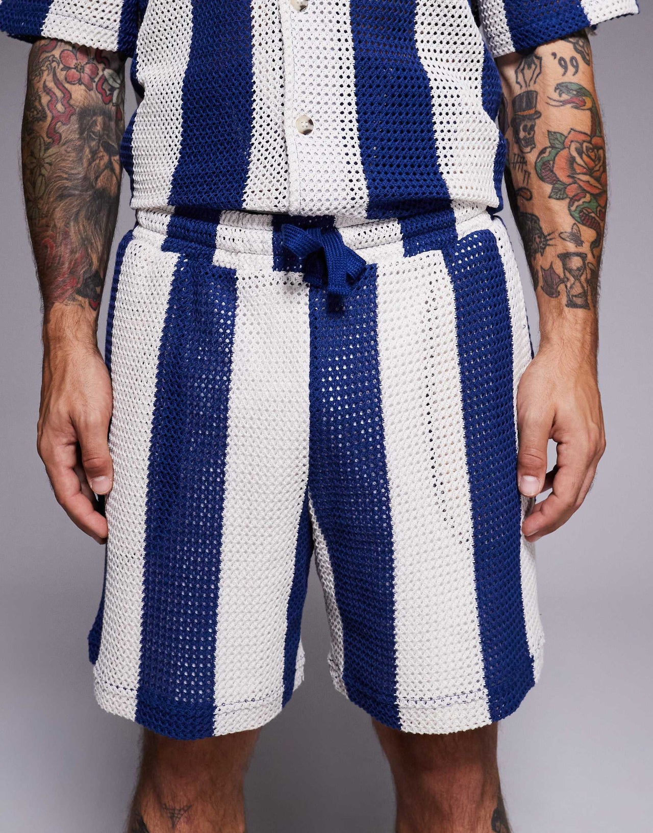 River Island stripe crochet shorts co-ord in blue