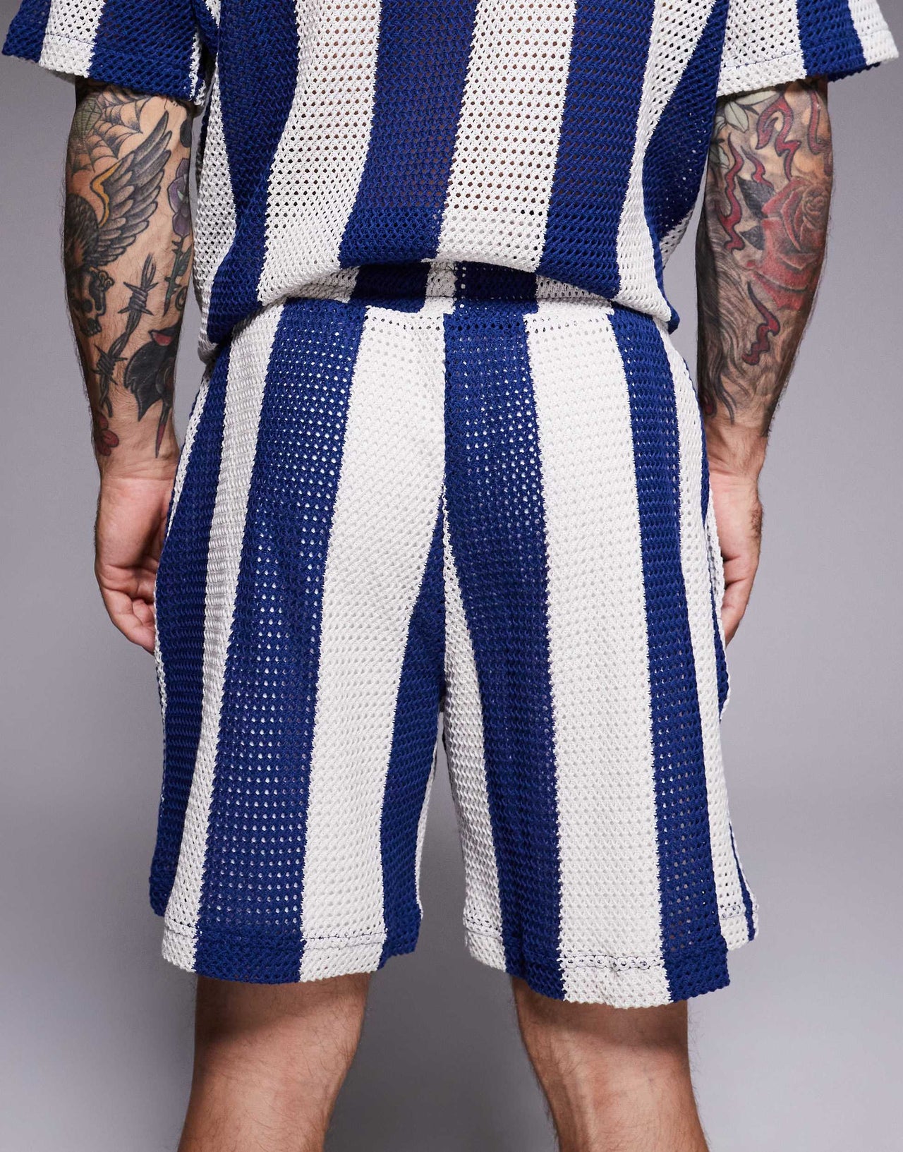 River Island stripe crochet shorts co-ord in blue