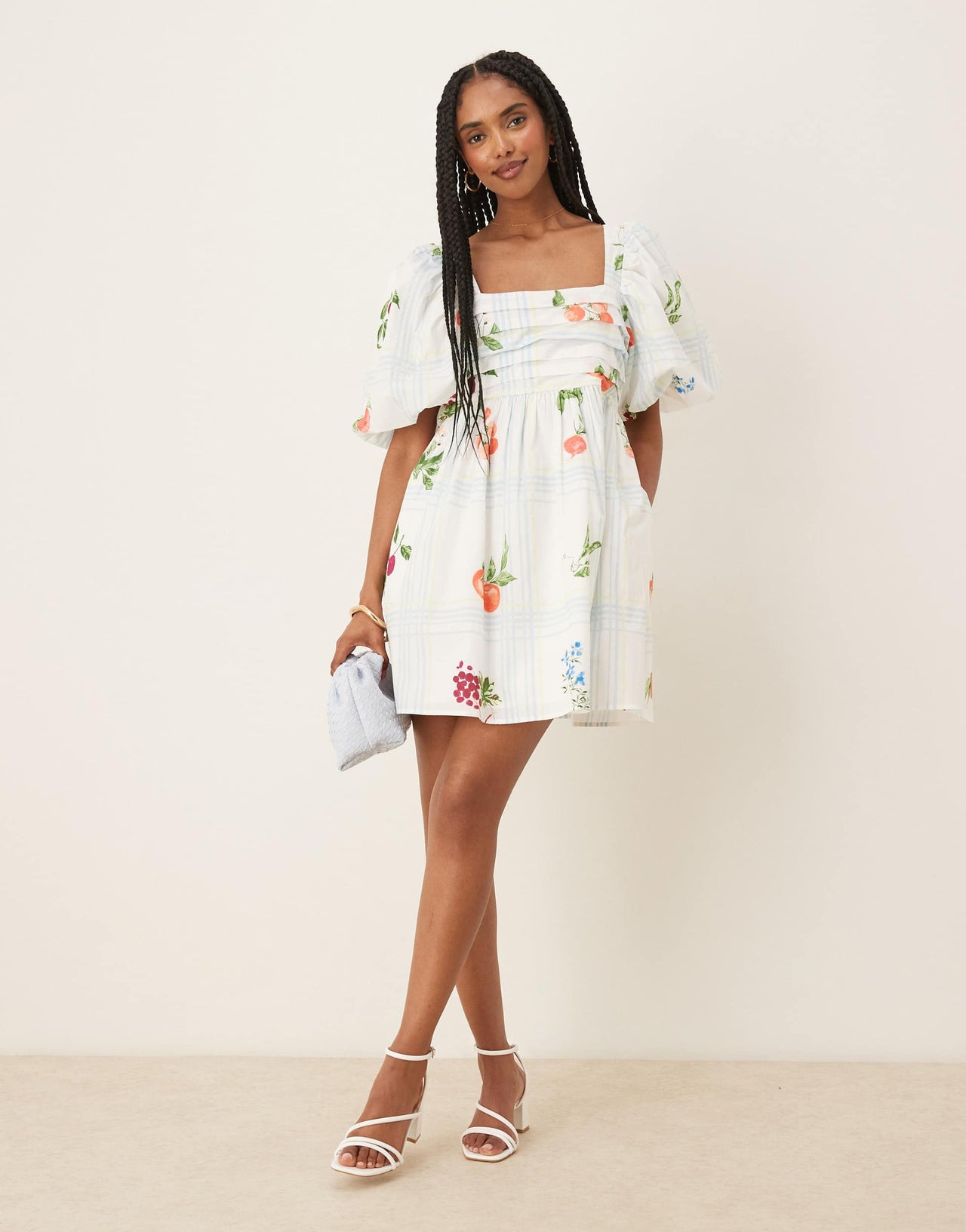 Nobody's Child Nova puff sleeve mini dress in fruit check print