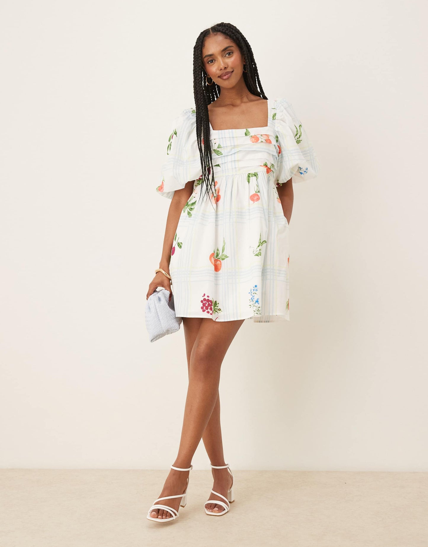 Nobody's Child Nova puff sleeve mini dress in fruit check print