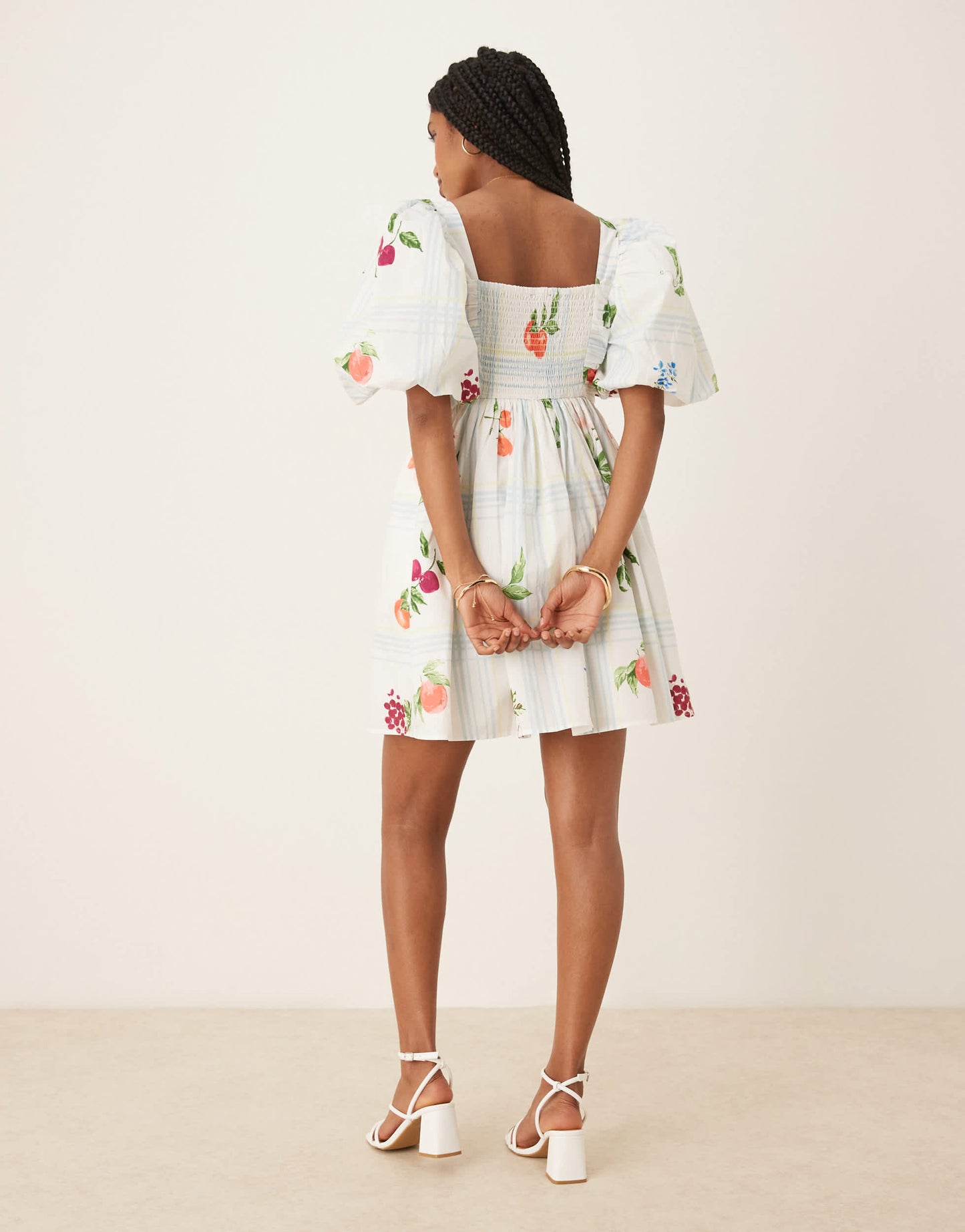 Nobody's Child Nova puff sleeve mini dress in fruit check print