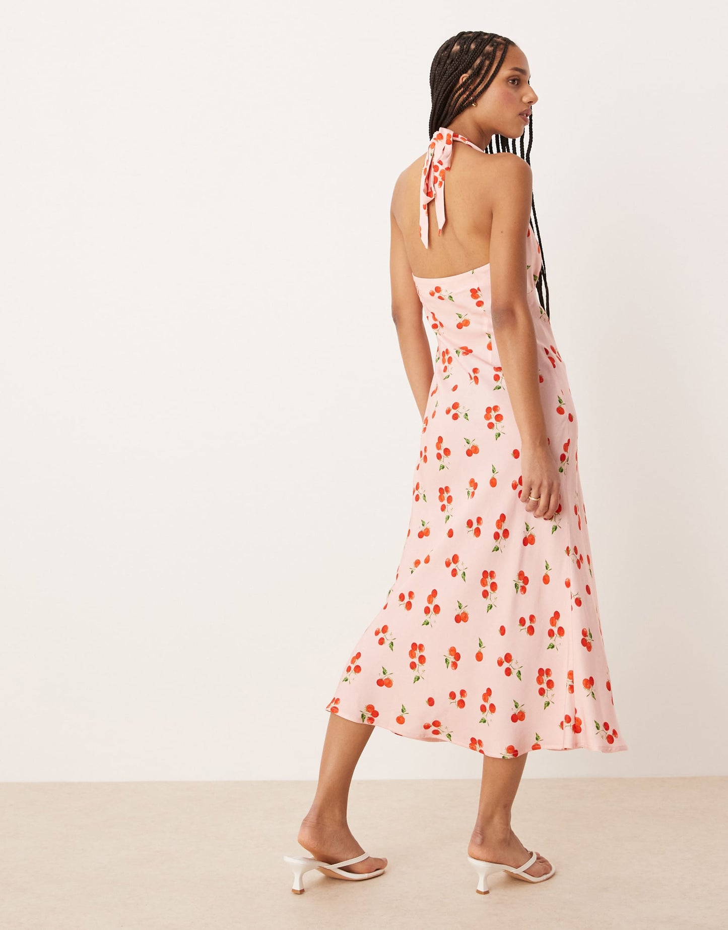 Nobody's Child Lyne halter neck midi dress in pink tomato print