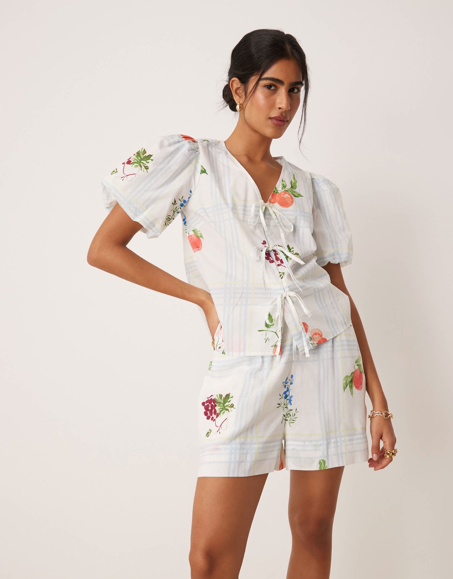 Nobody's Child Jen shorts co-ord in fruit check print