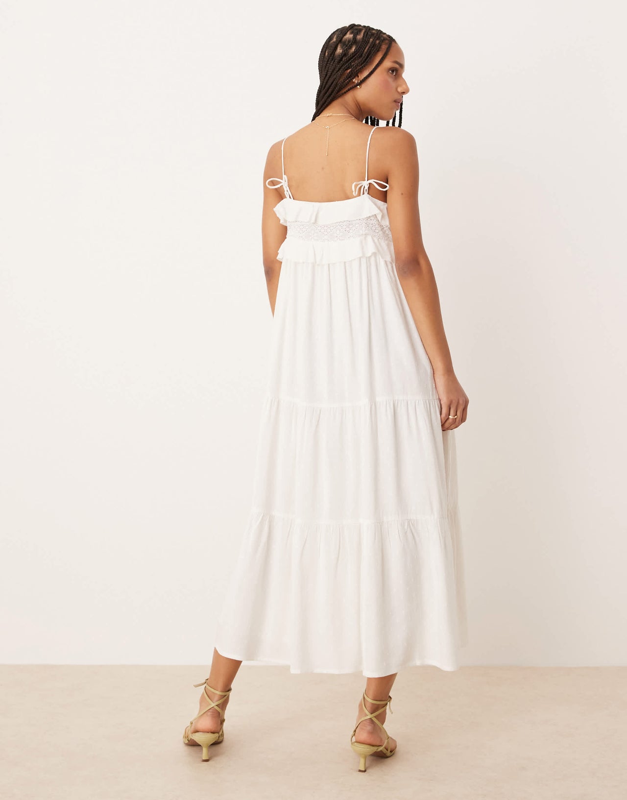 Nobody's Child Florian ruffle cami midi dress in white