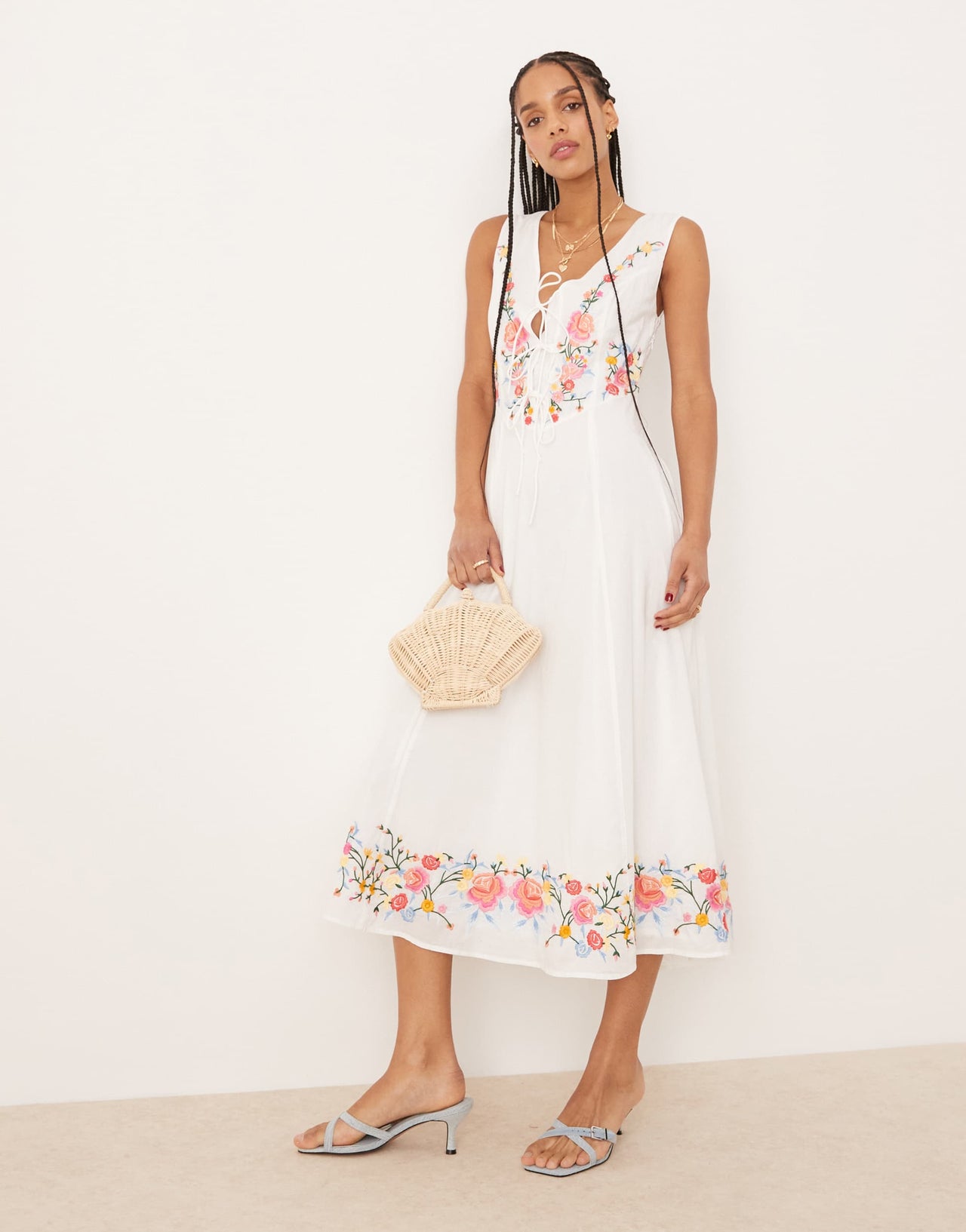 Nobody's Child Terra embroidered midi dress in white