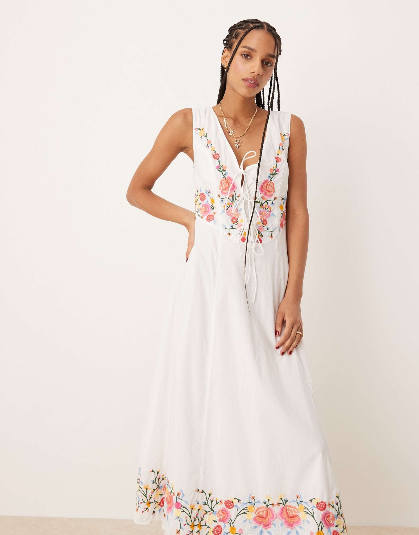 Nobody's Child Terra embroidered midi dress in white
