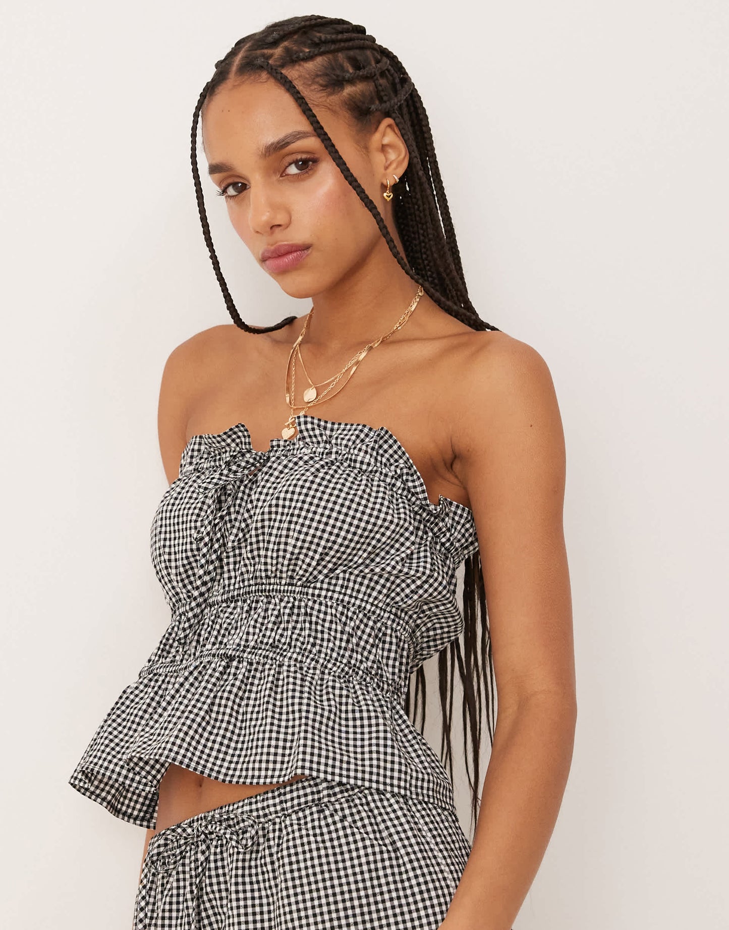 Nobody's Child Rach bandeau crop top co-ord in mono gingham