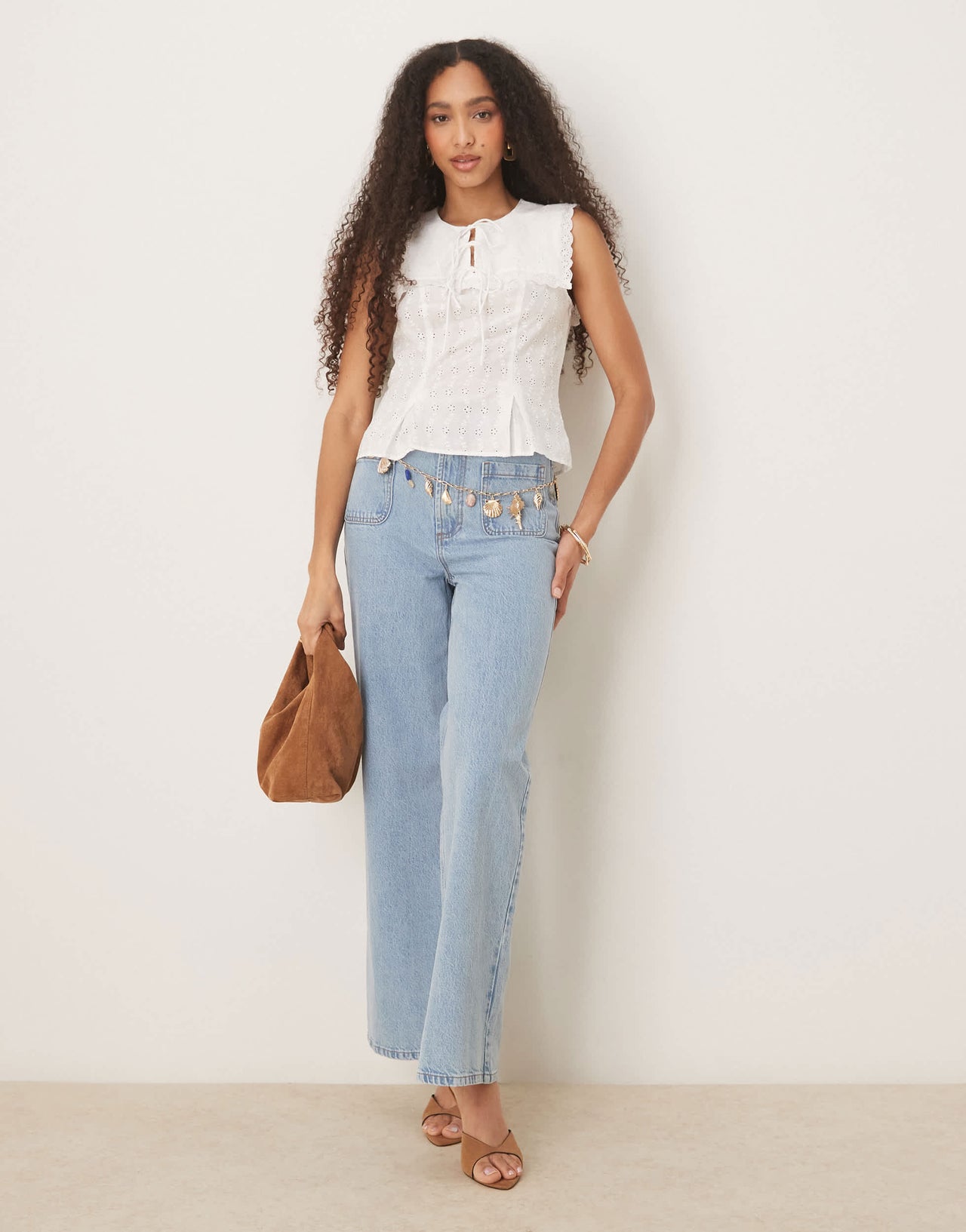 Nobody's Child Bella square collar detail top in white
