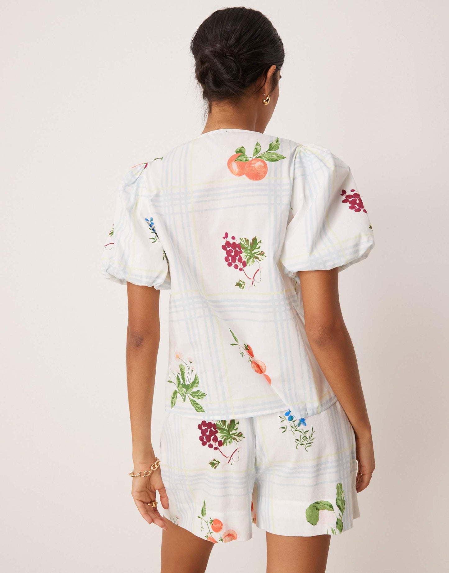 Nobody's Child Bernadetta tie-detail top co-ord in fruit check print