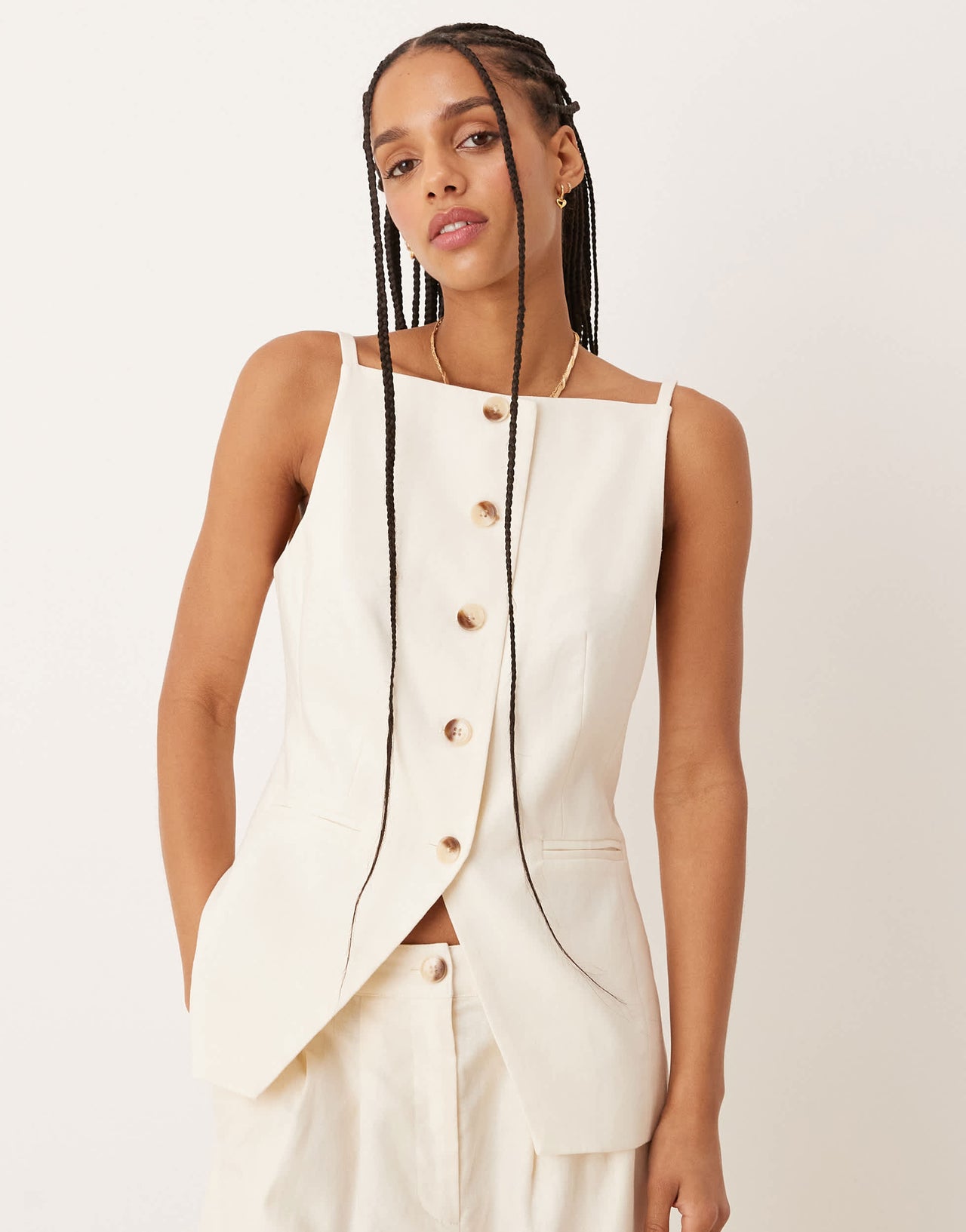 Nobody's Child longline tailored waistcoat co-ord in cream