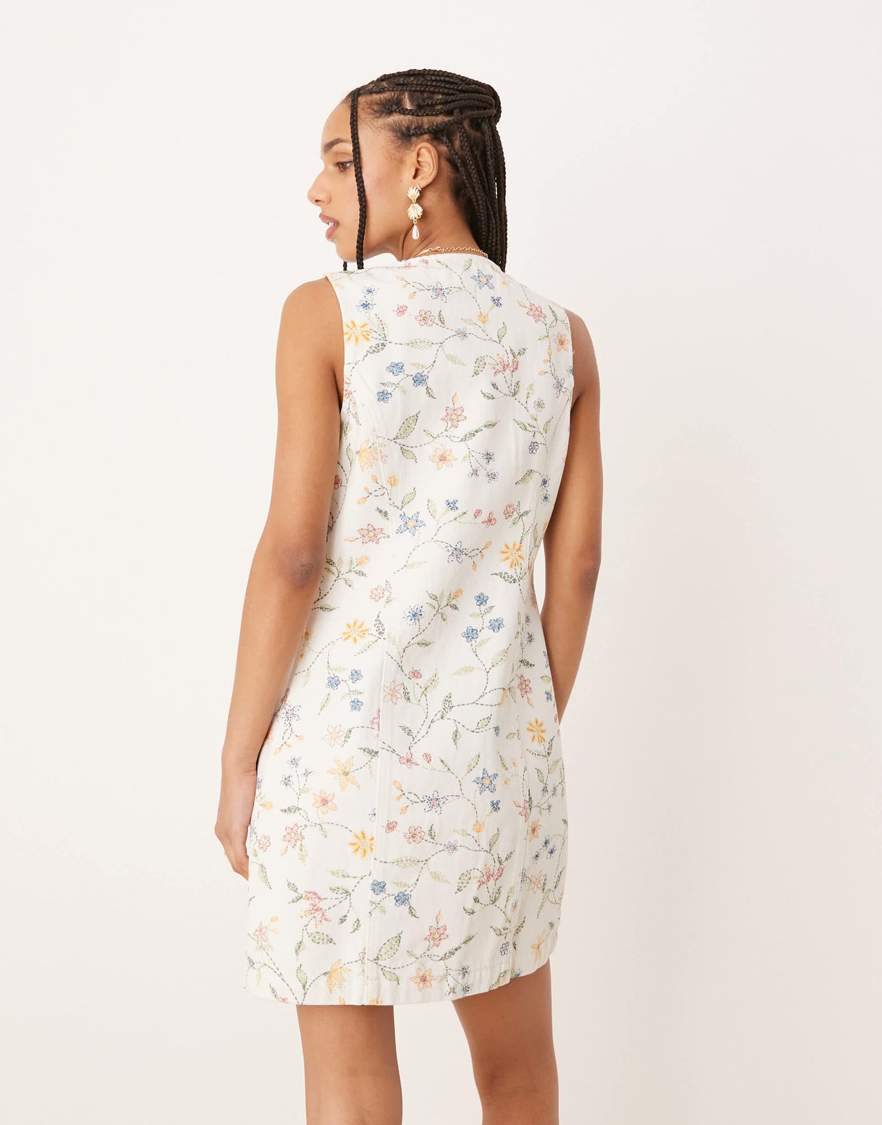 Nobody's Child Ned denim mini pinafore dress in white floral