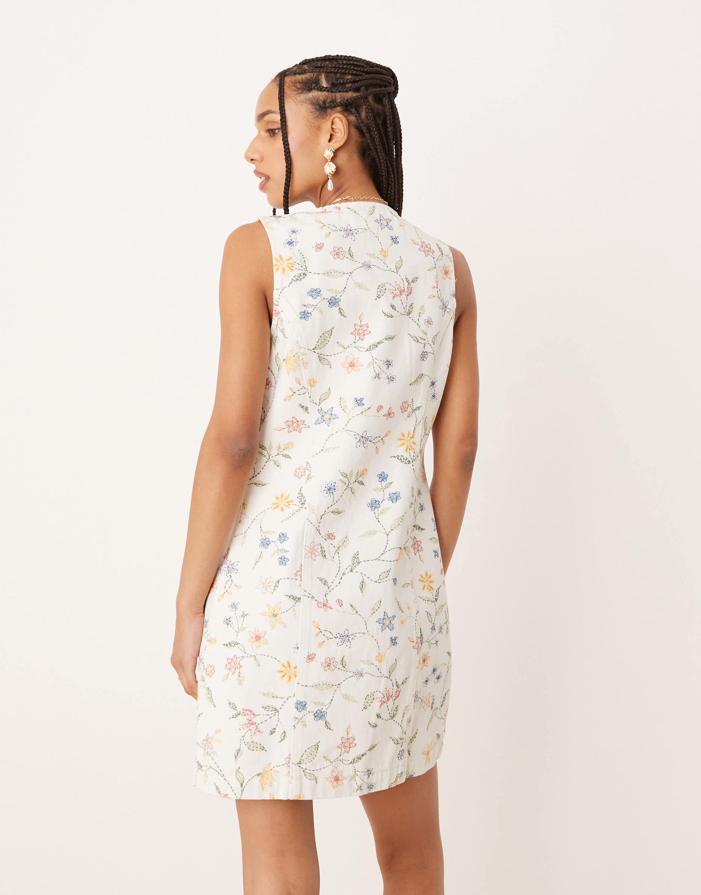 Nobody's Child Ned denim mini pinafore dress in white floral