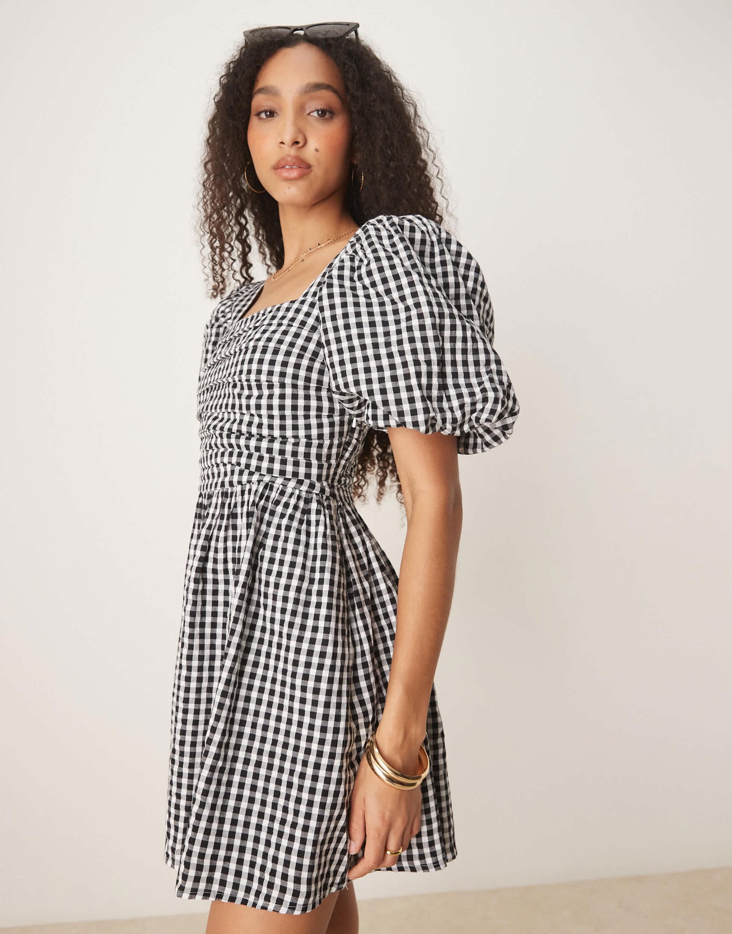 Nobody's Child Nova puff sleeve playsuit in black gingham